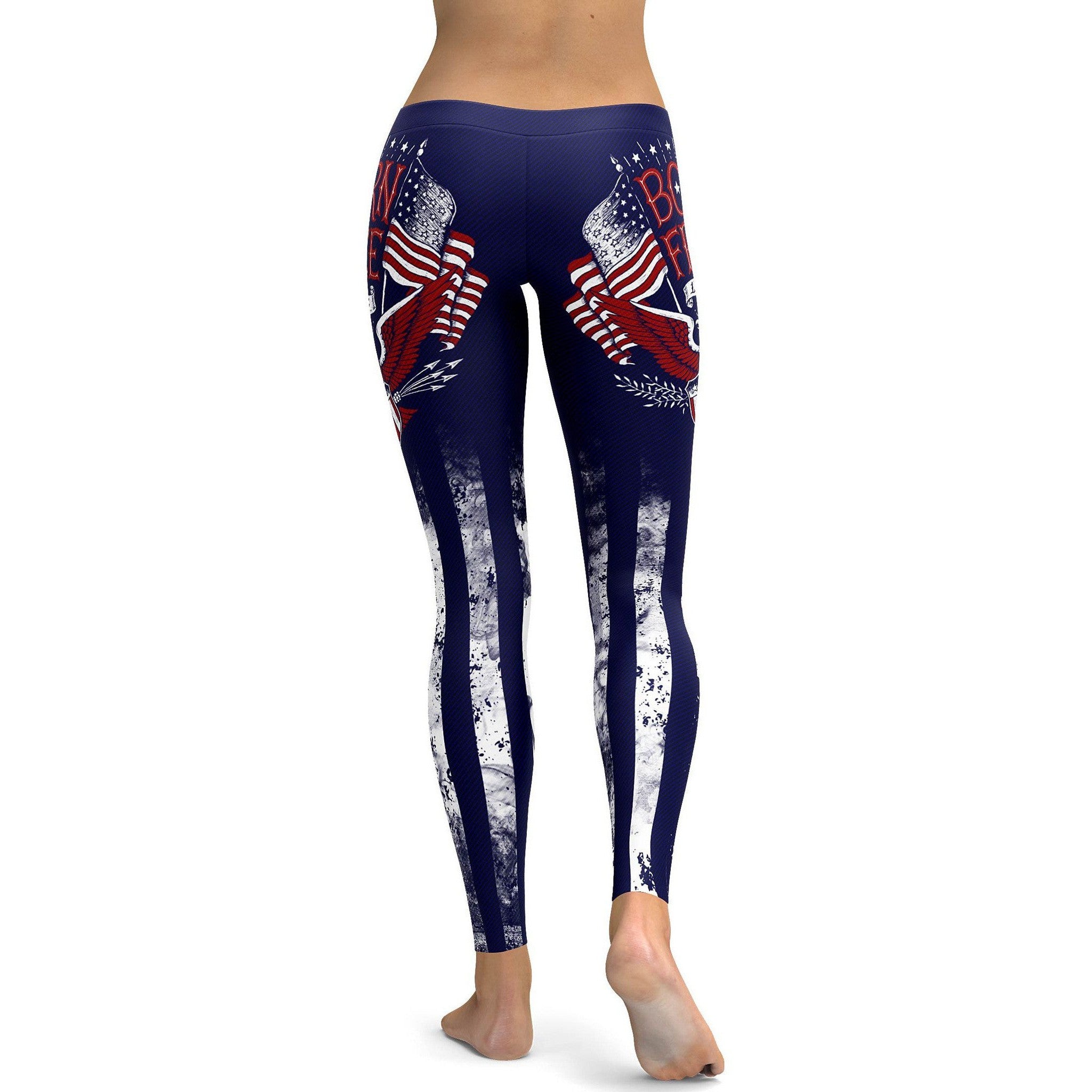 Womens Workout Yoga American Patriot-Born Free Leggings