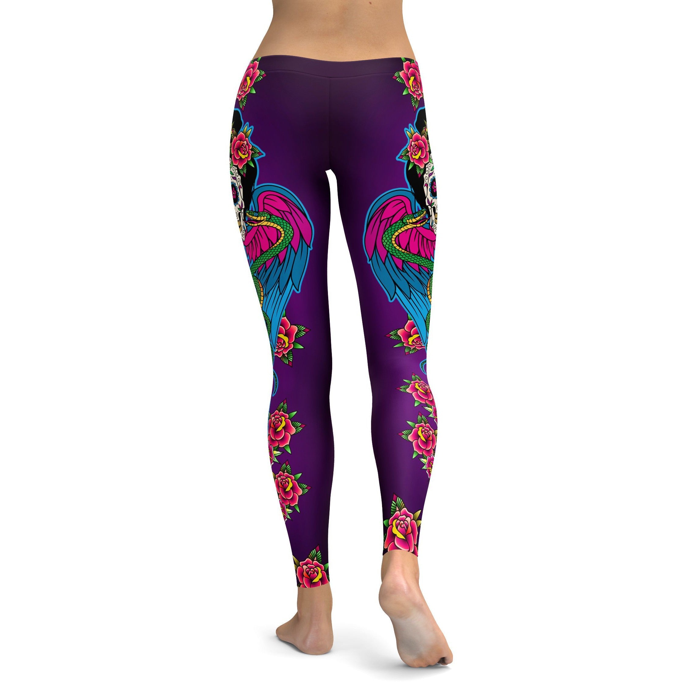 Caduceus Sugar Skull Leggings - GearBunch Leggings / Yoga Pants