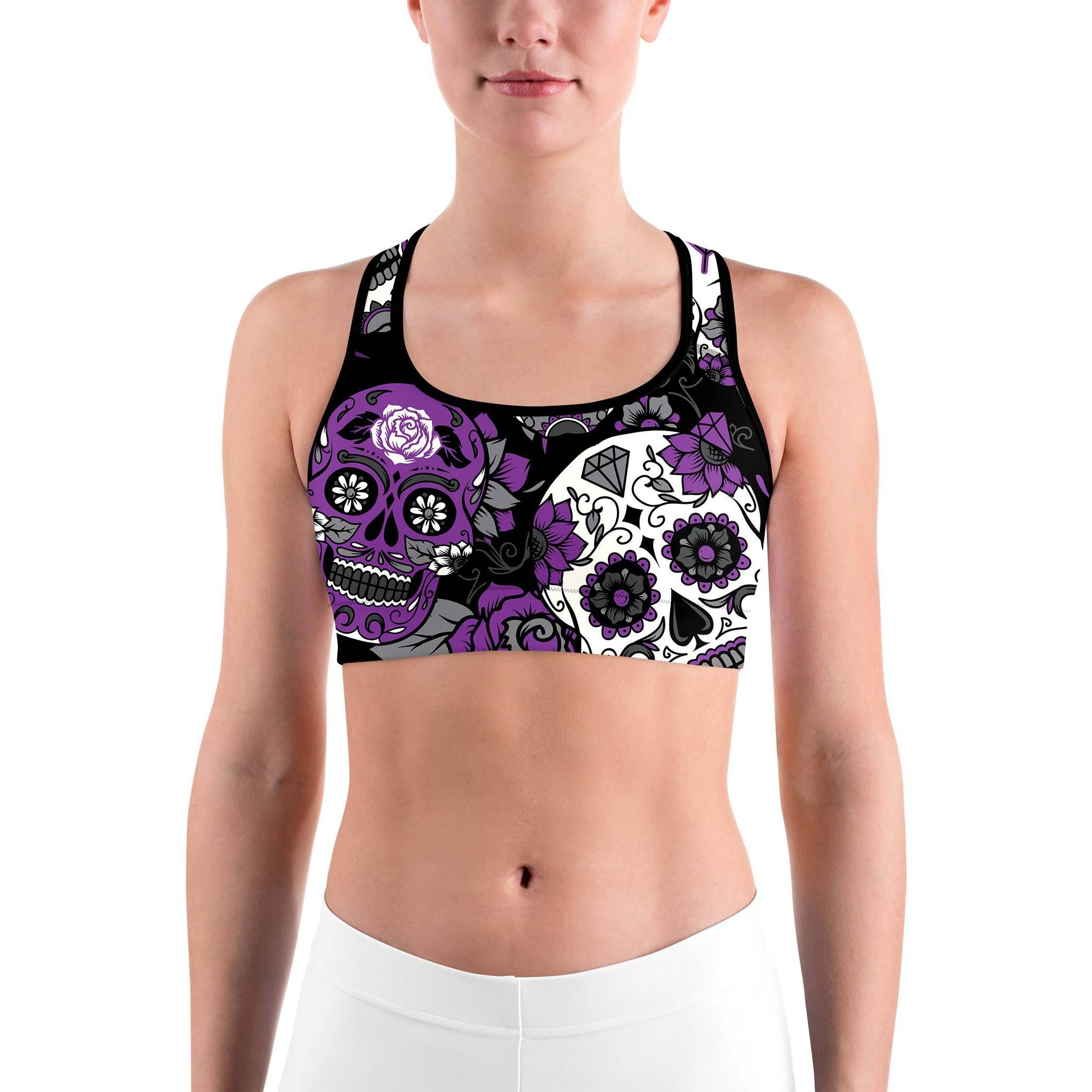 Purple Sugar Skull Sports Bra Gearbunch