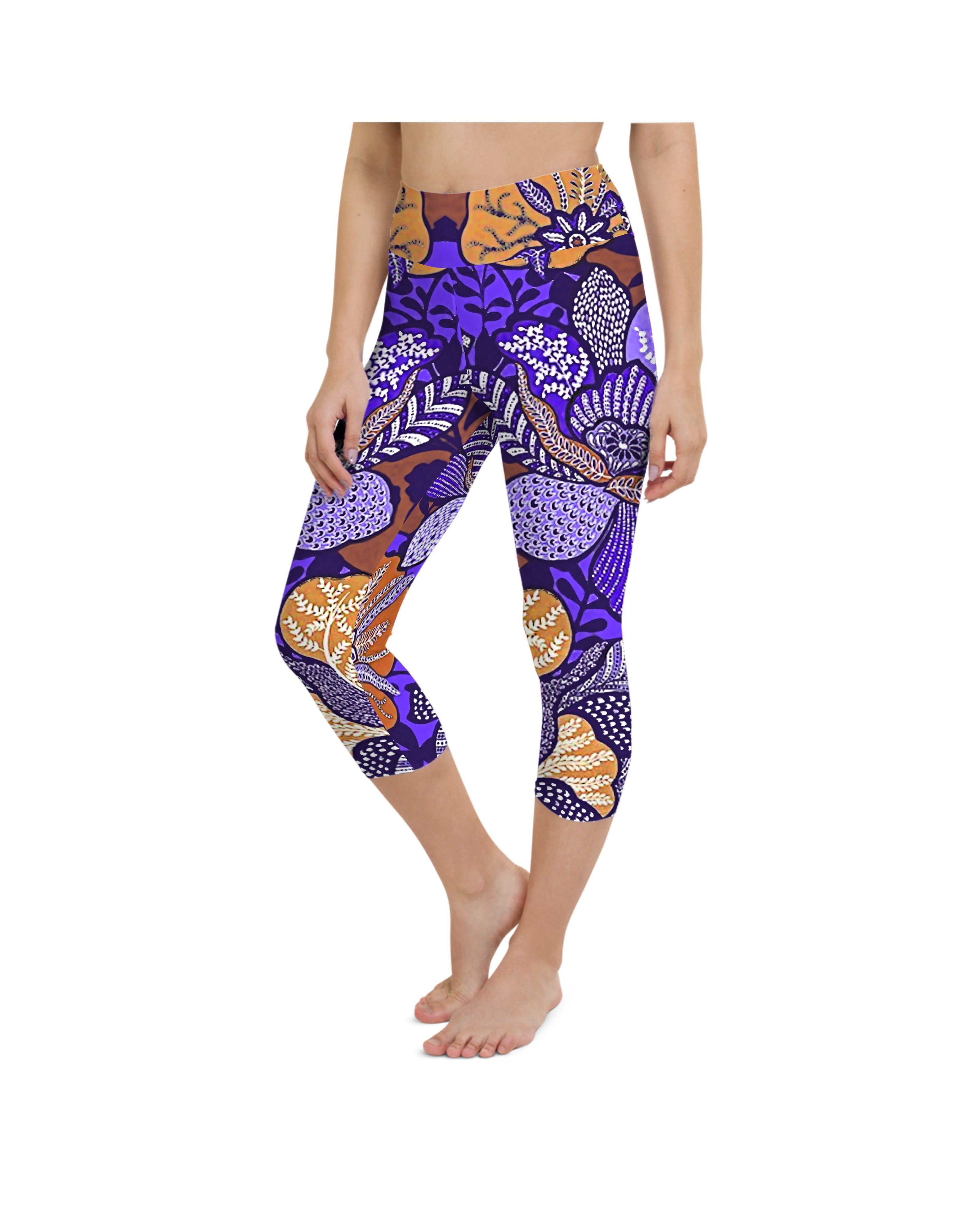 Purple Batik Floral Yoga Capris Gearbunch
