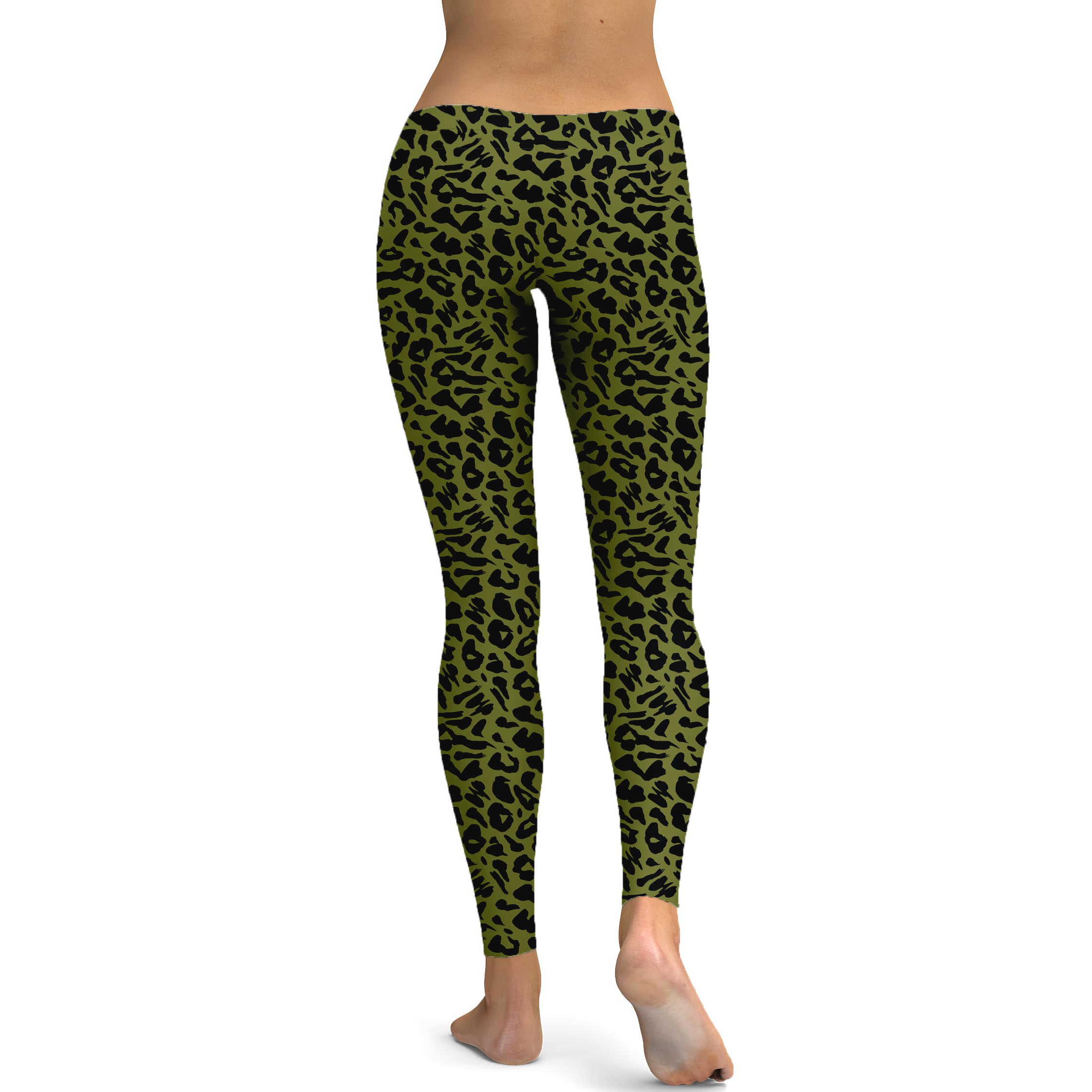 Womens Workout Yoga Olive Green Leopard Print Leggings | Gearbunch.com