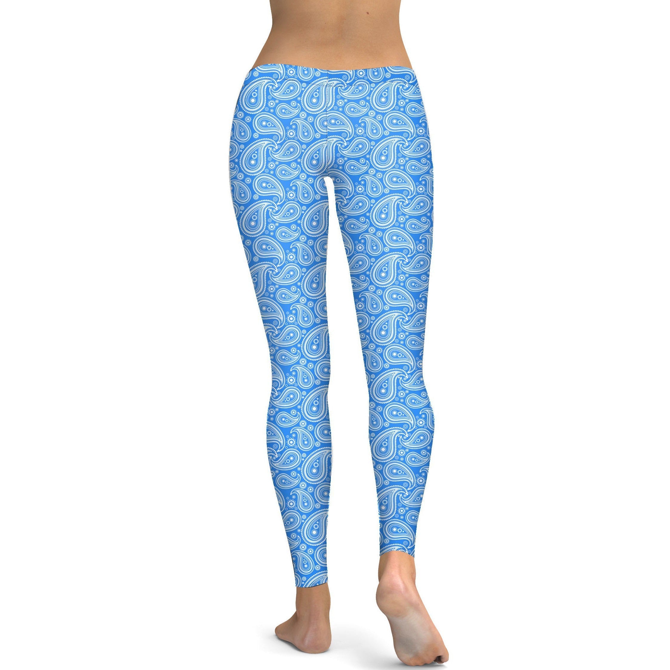 Womens Workout Yoga Blue & White Paisley Leggings | Gearbunch.com