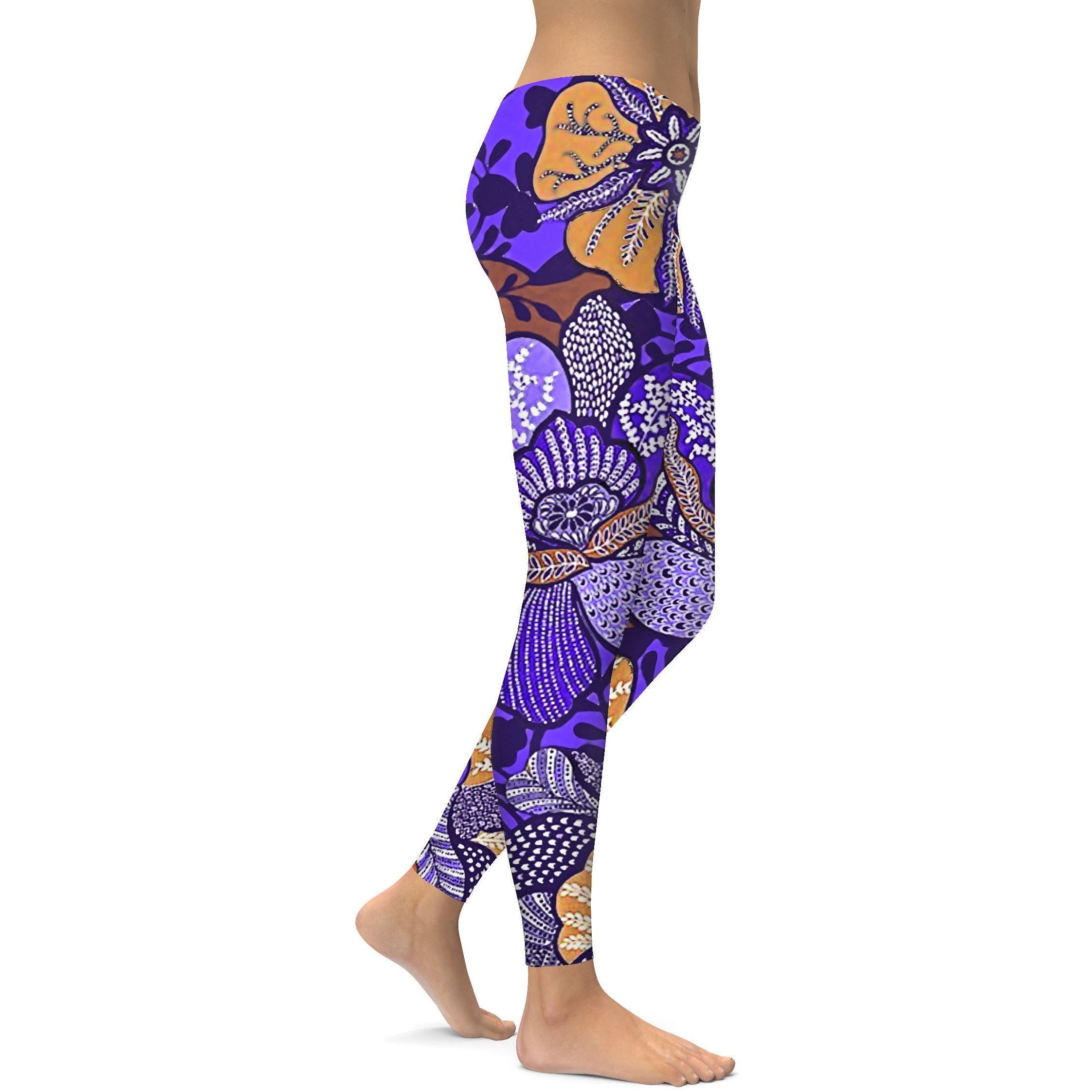 Purple Batik Floral Leggings Gearbunch