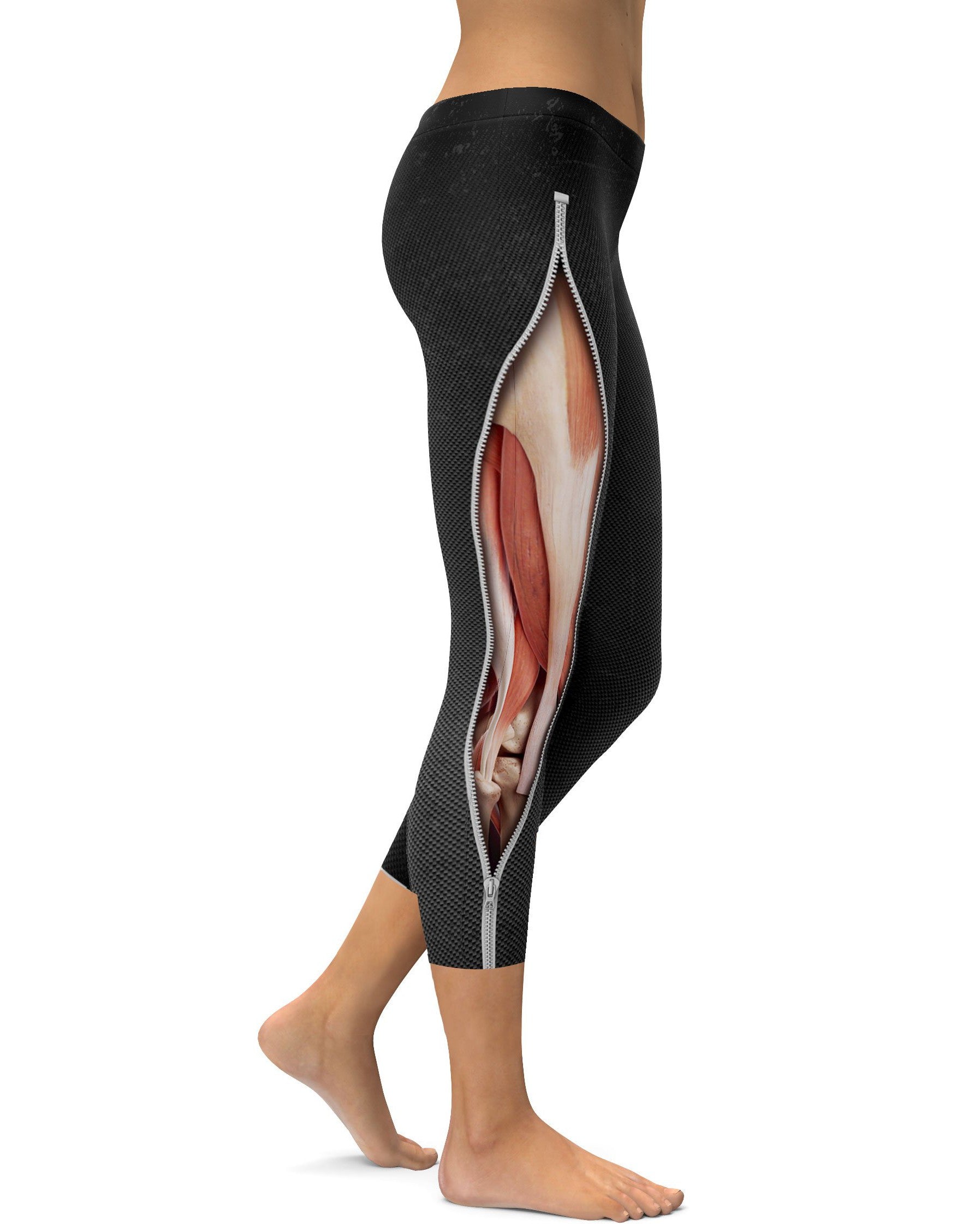 Realistic Muscles with Zipper Capris - GearBunch Leggings / Yoga Pants