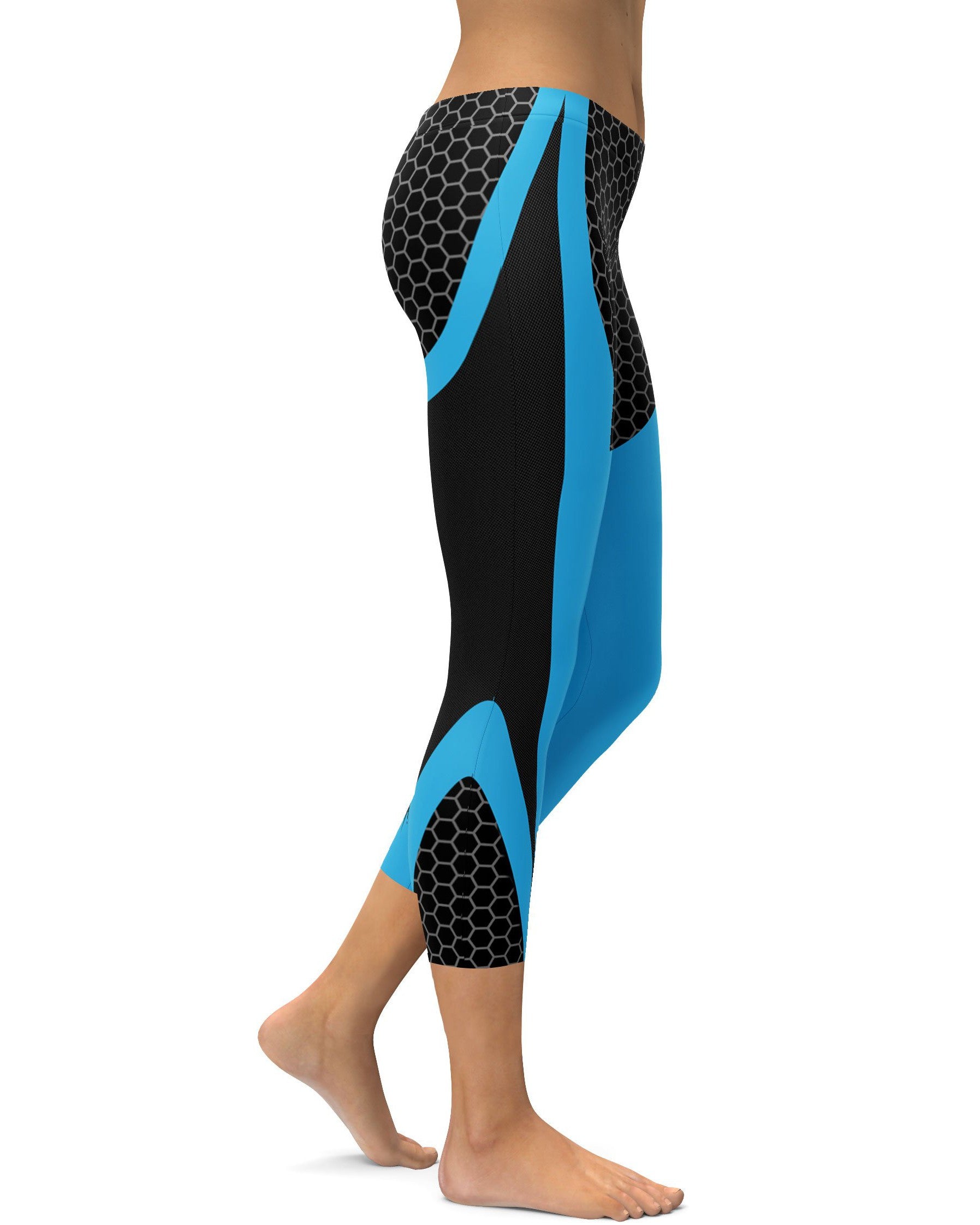 Blue Honeycomb Carbon Capris - GearBunch Leggings / Yoga Pants
