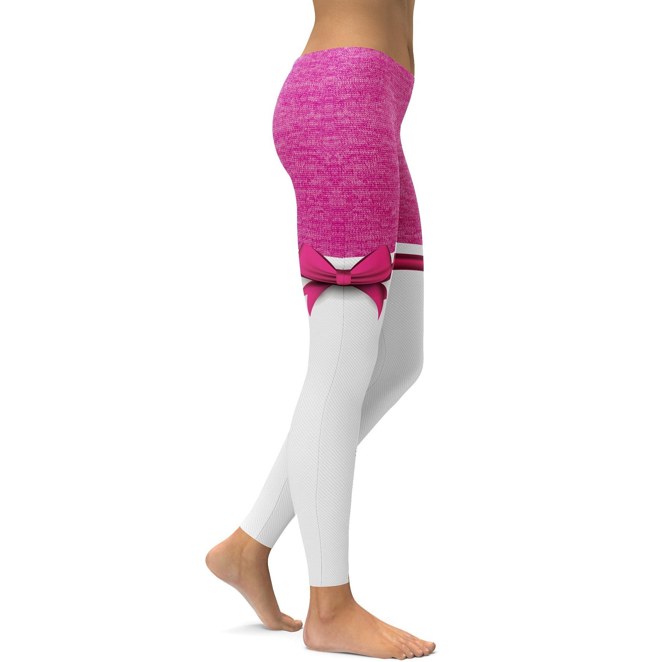 Pink Heathered Thigh High Bow Leggings