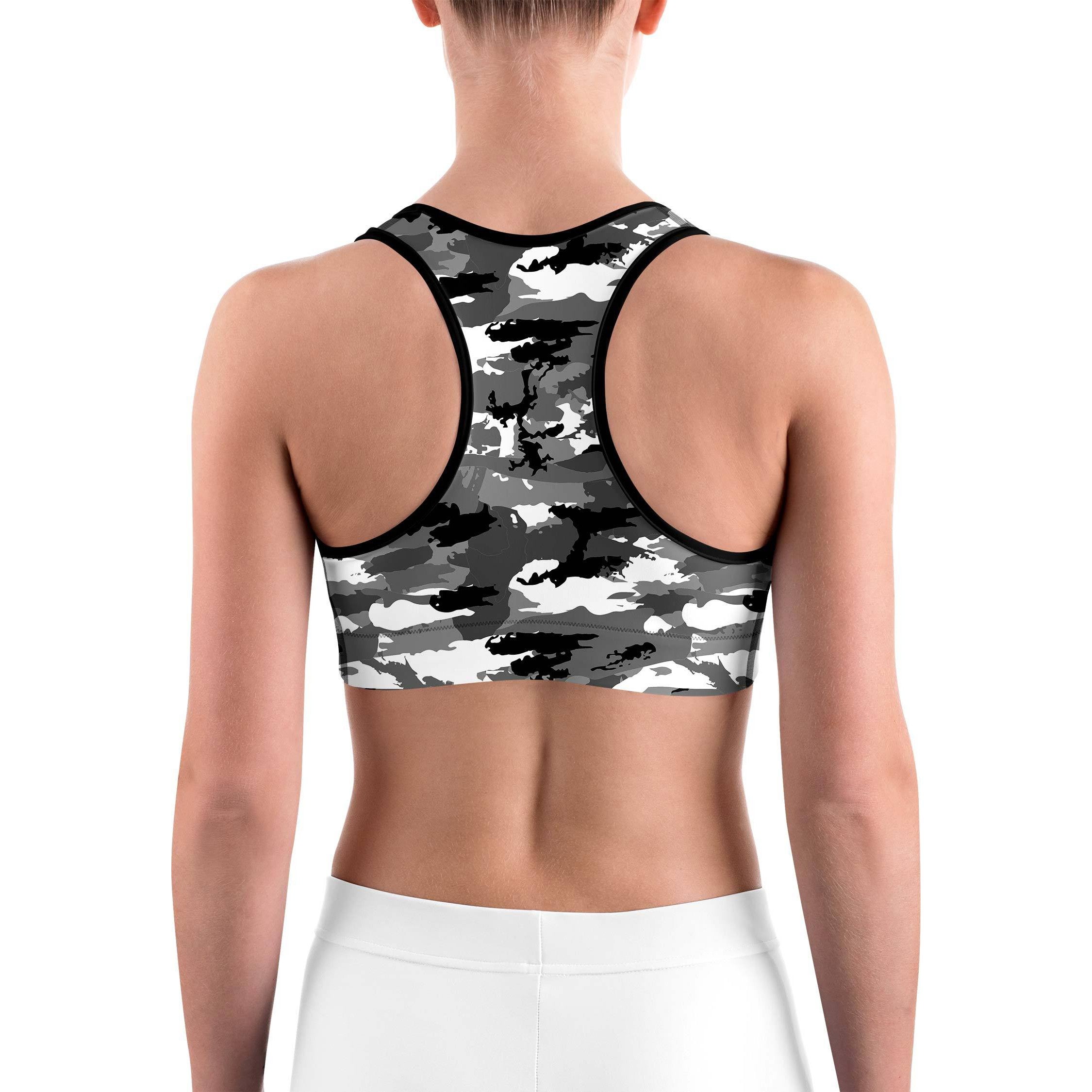 Black & White Camo Sports bra - GearBunch Leggings / Yoga Pants