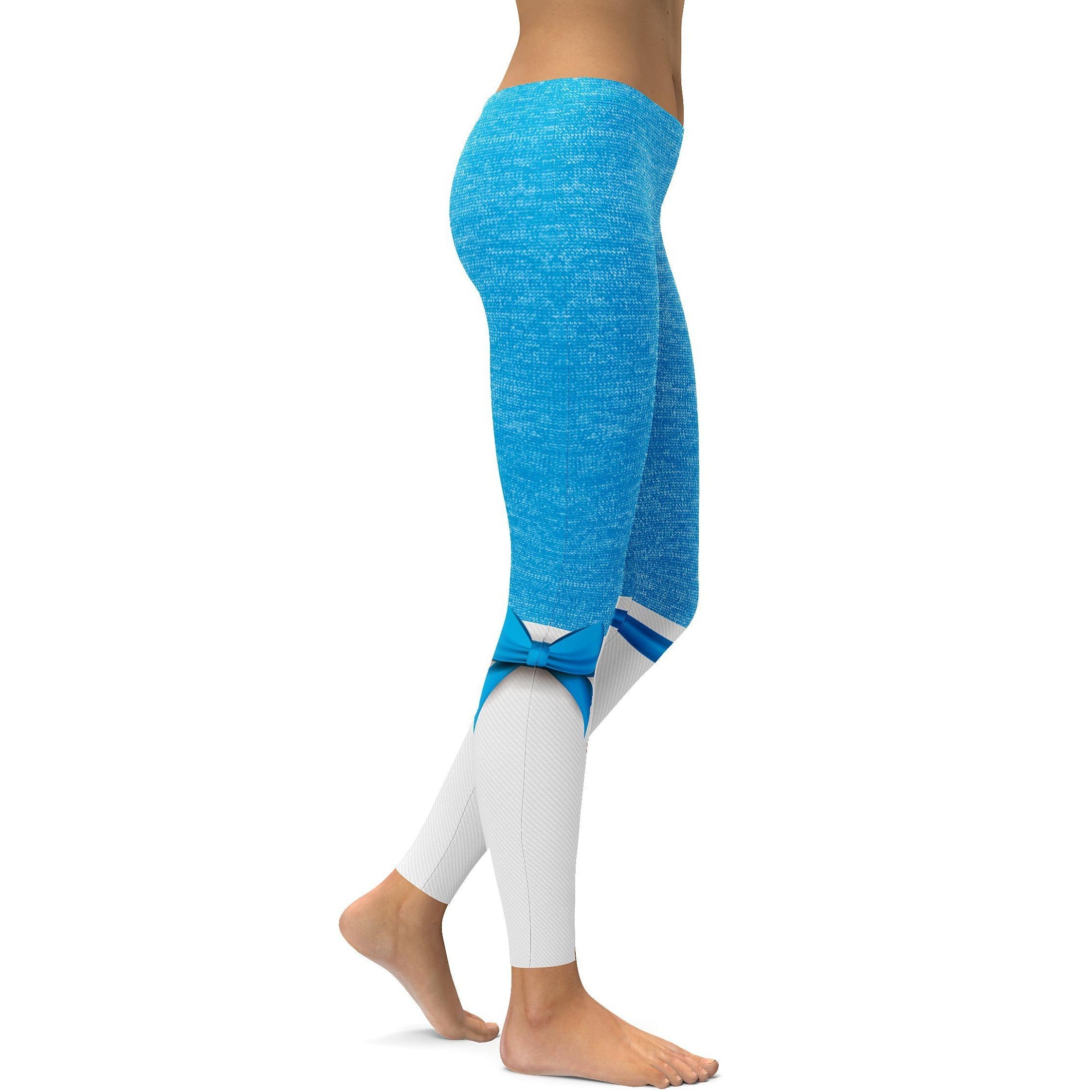 Womens Workout Yoga Blue Faux Heathered Bow Leggings | Gear Bunch