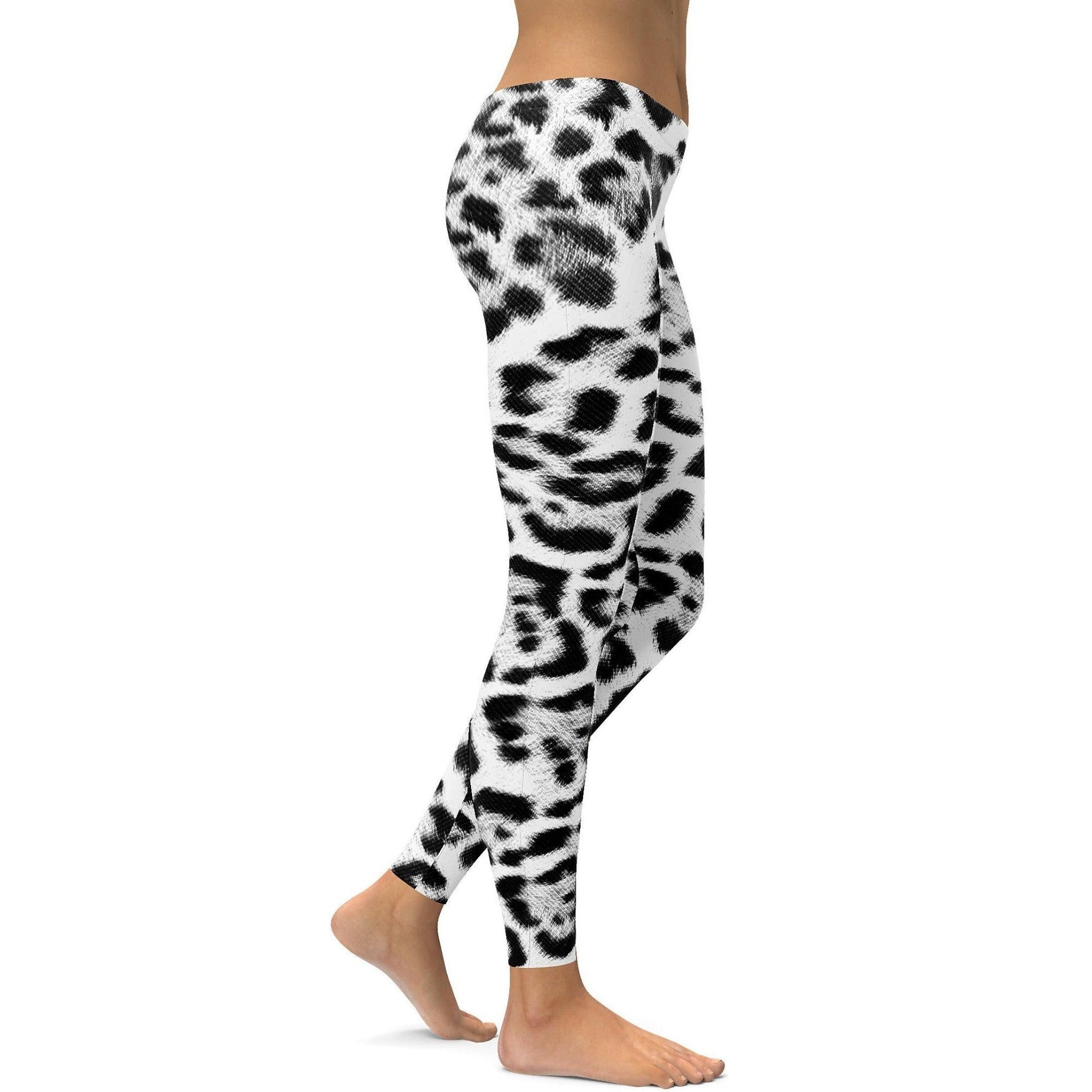 Womens Workout Yoga Snow Leopard Skin Leggings Black/White | Gearbunch.com