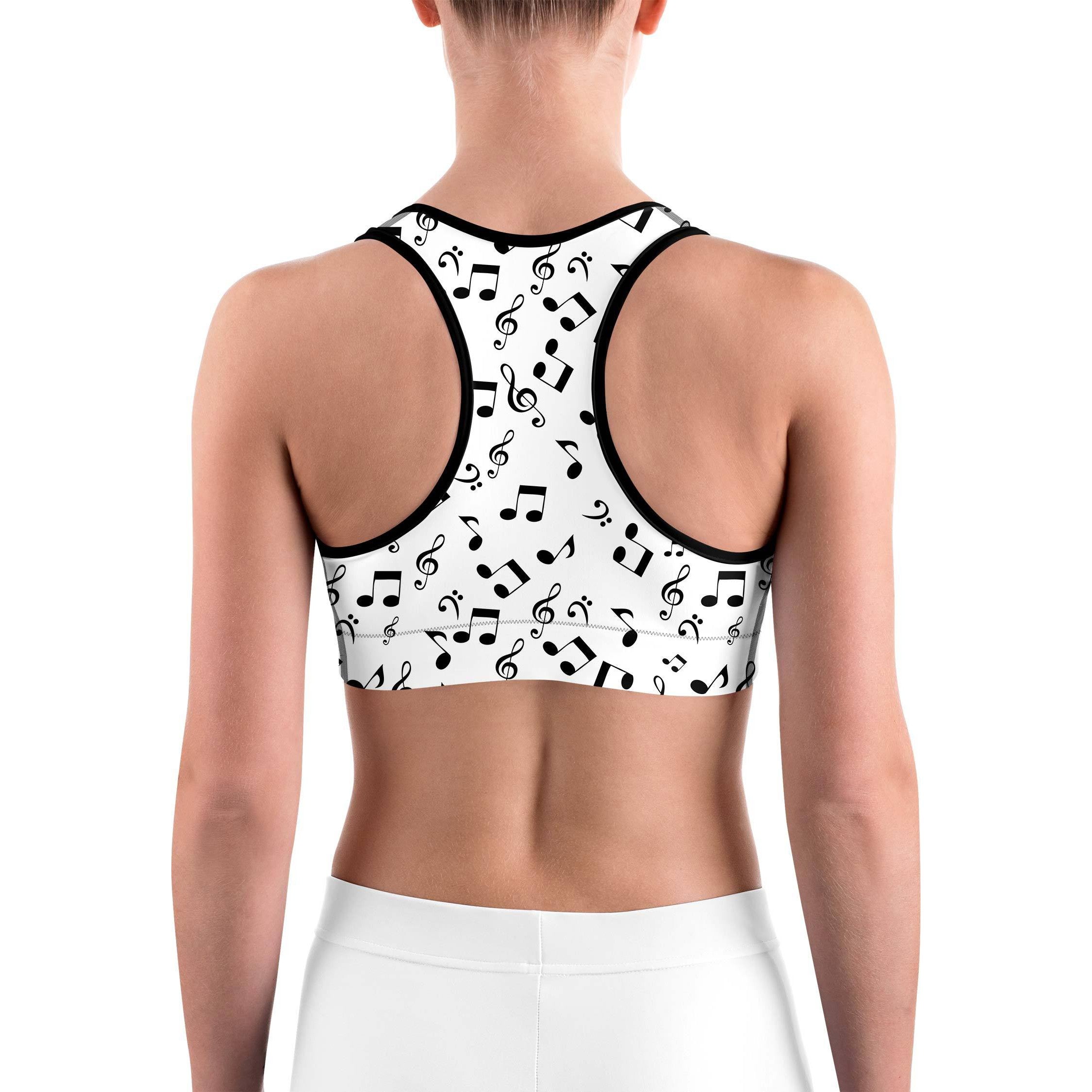 Music Notes White Sports bra