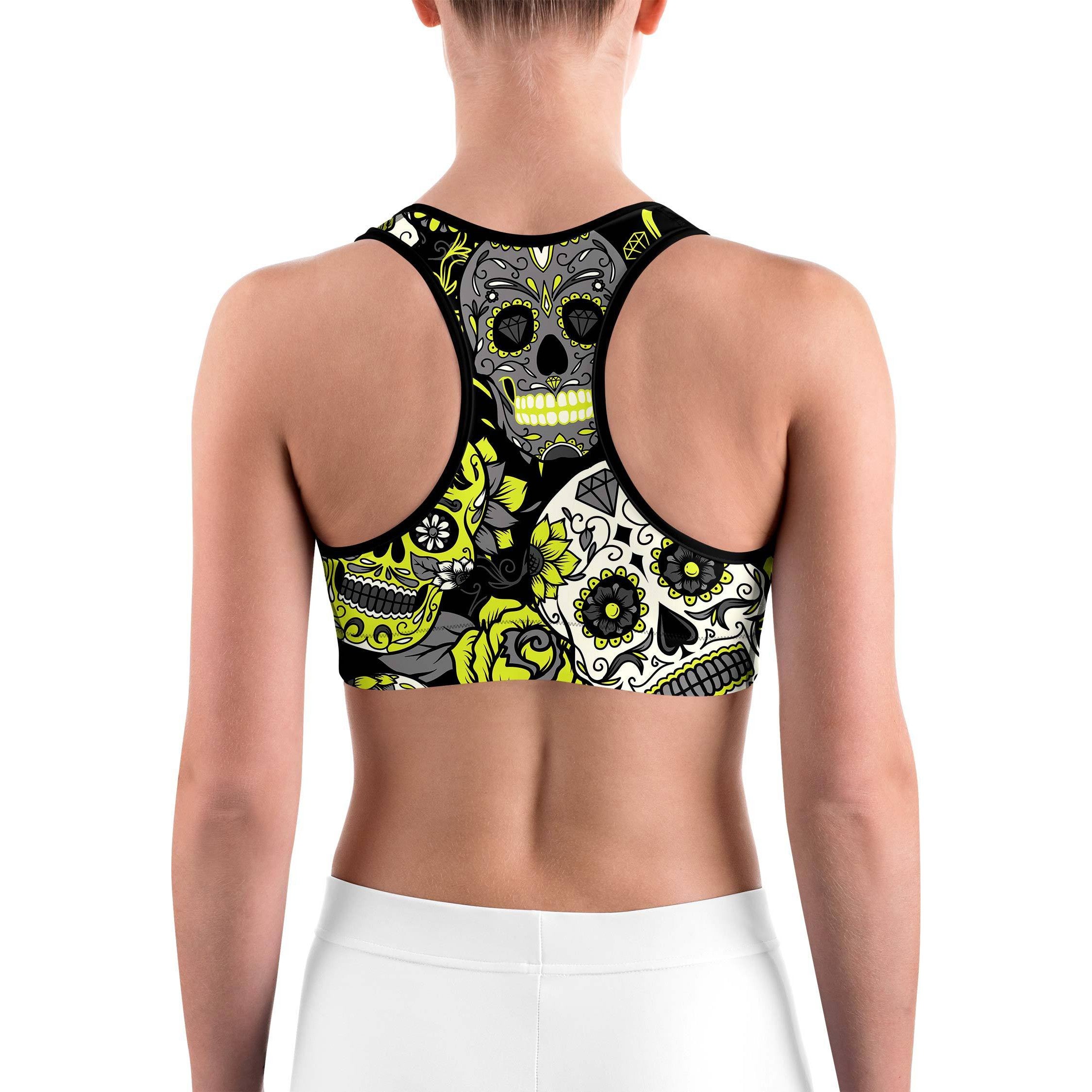 Sassy Yellow Sugar Skull Sports bra