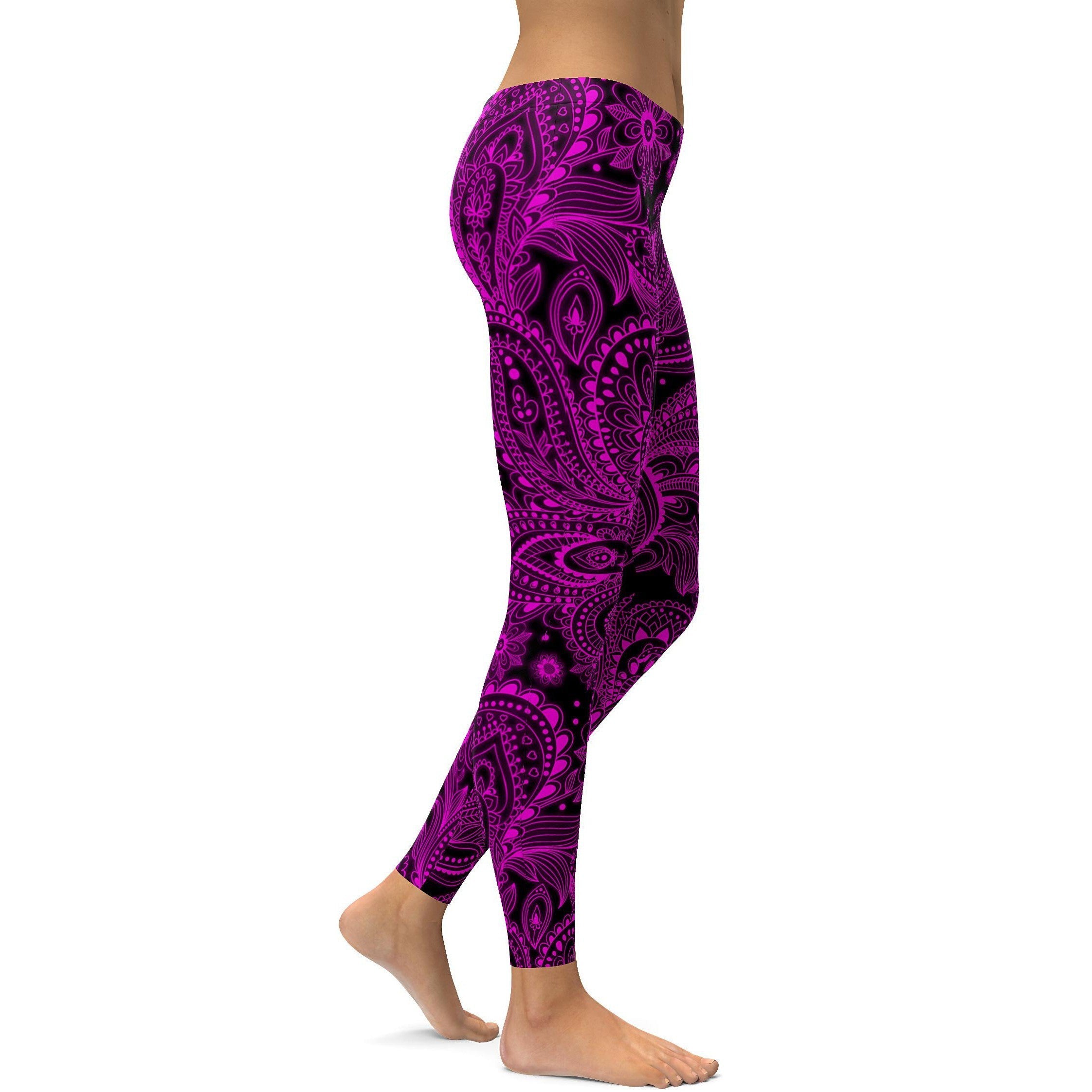 Pink Glowing Floral Leggings - GearBunch Leggings / Yoga Pants