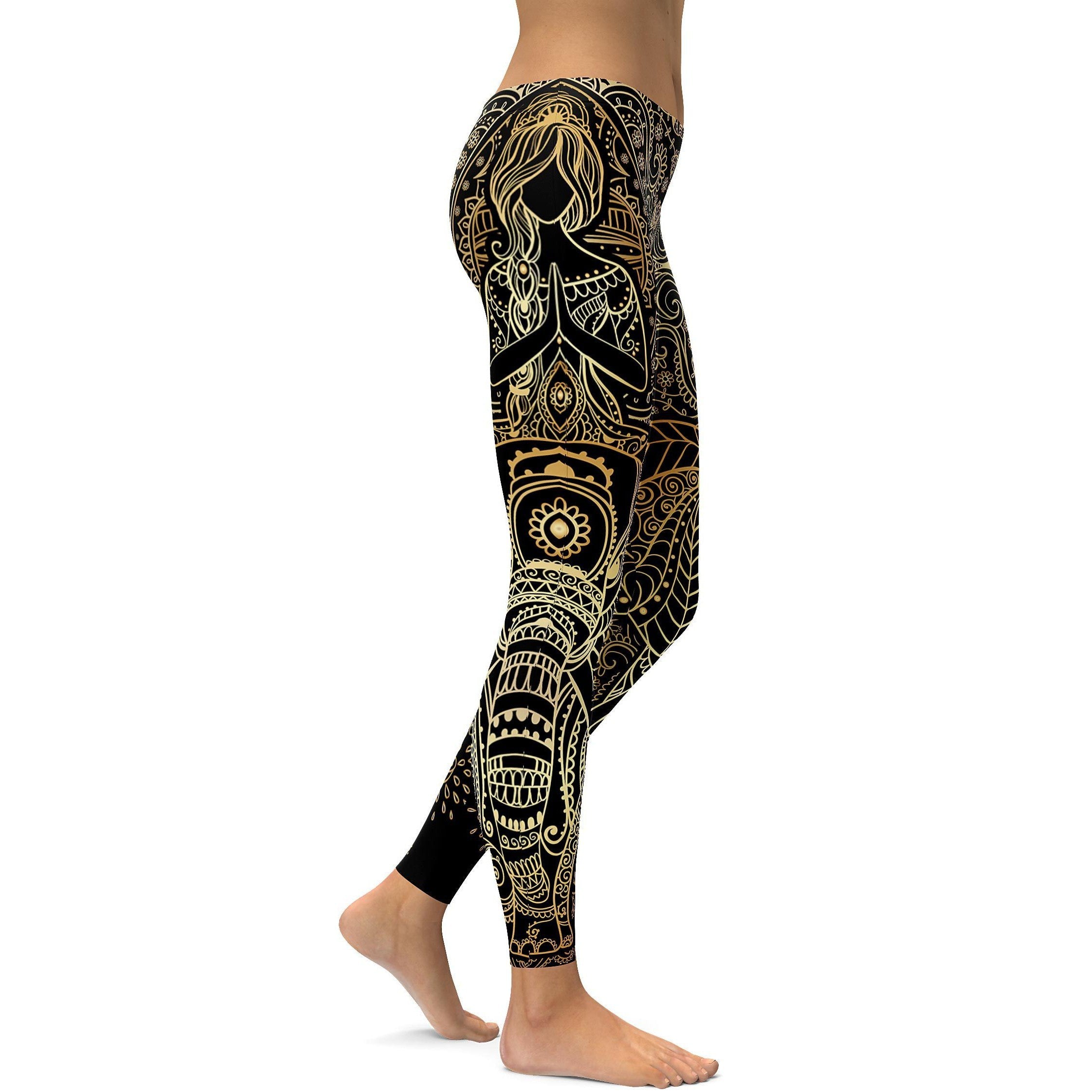 Golden Ornamental Elephant Leggings - GearBunch Leggings / Yoga Pants