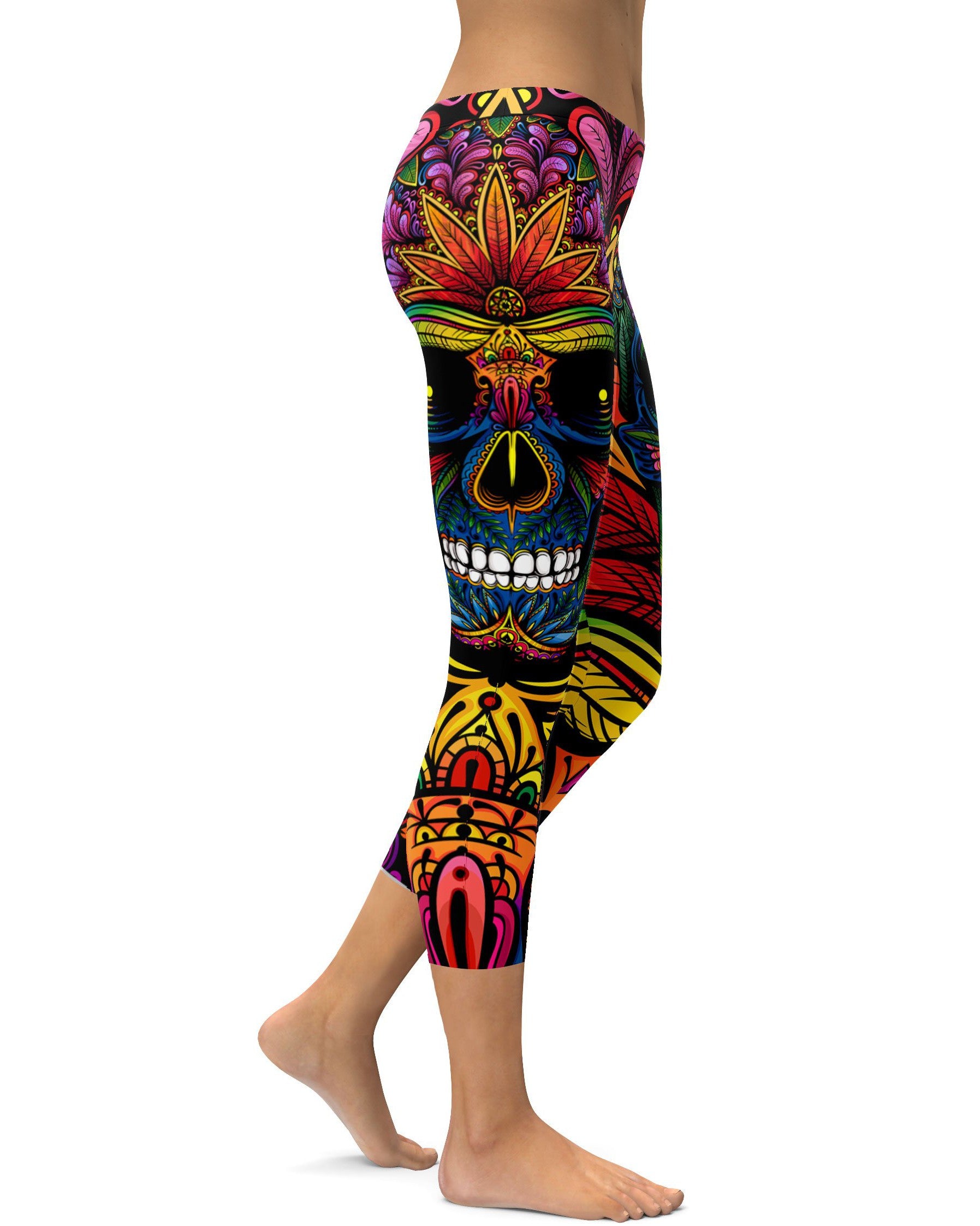 EDM - Rainbow Rave Skull Capris - GearBunch Leggings / Yoga Pants