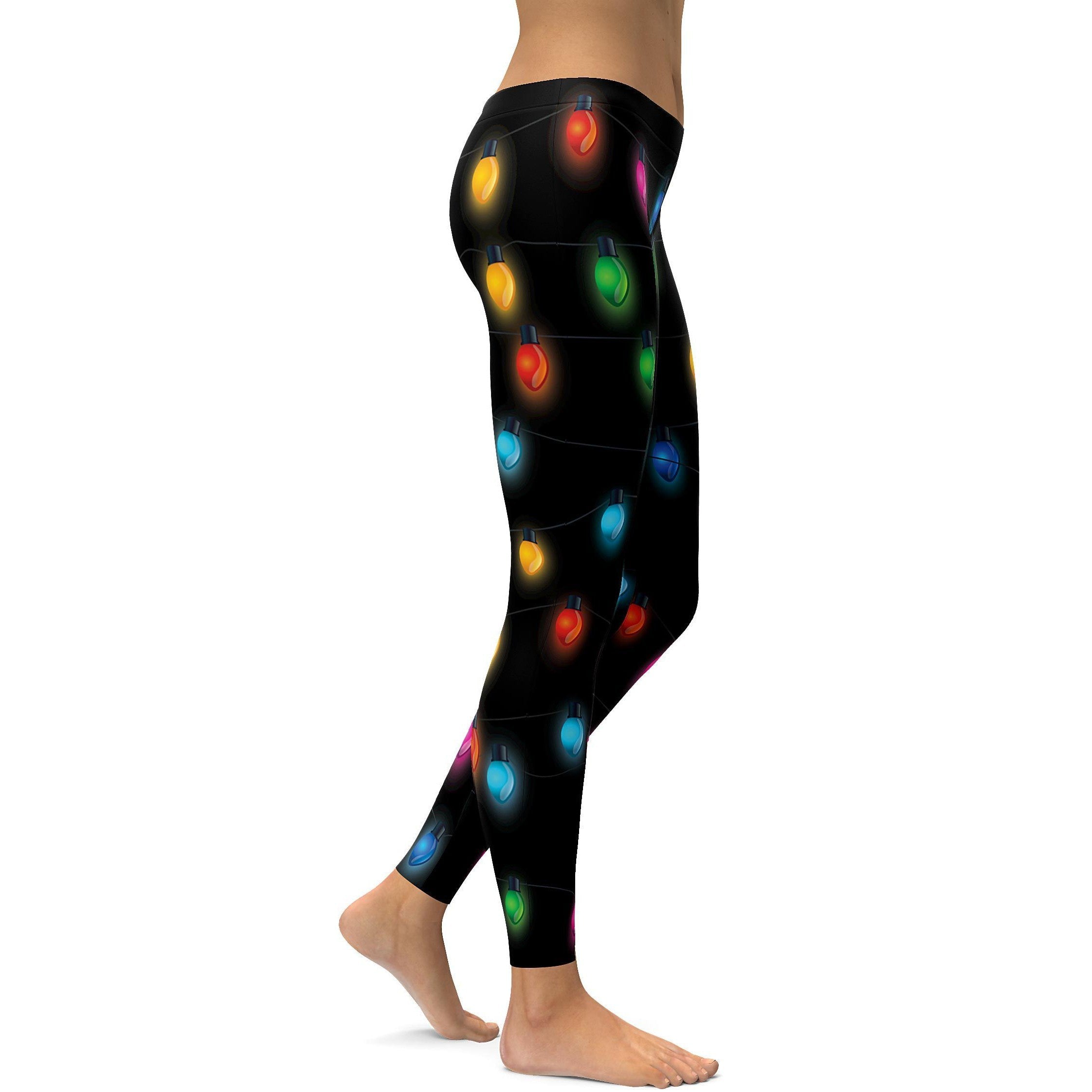 Womens Workout Yoga leggings with Christmas Lights pattern