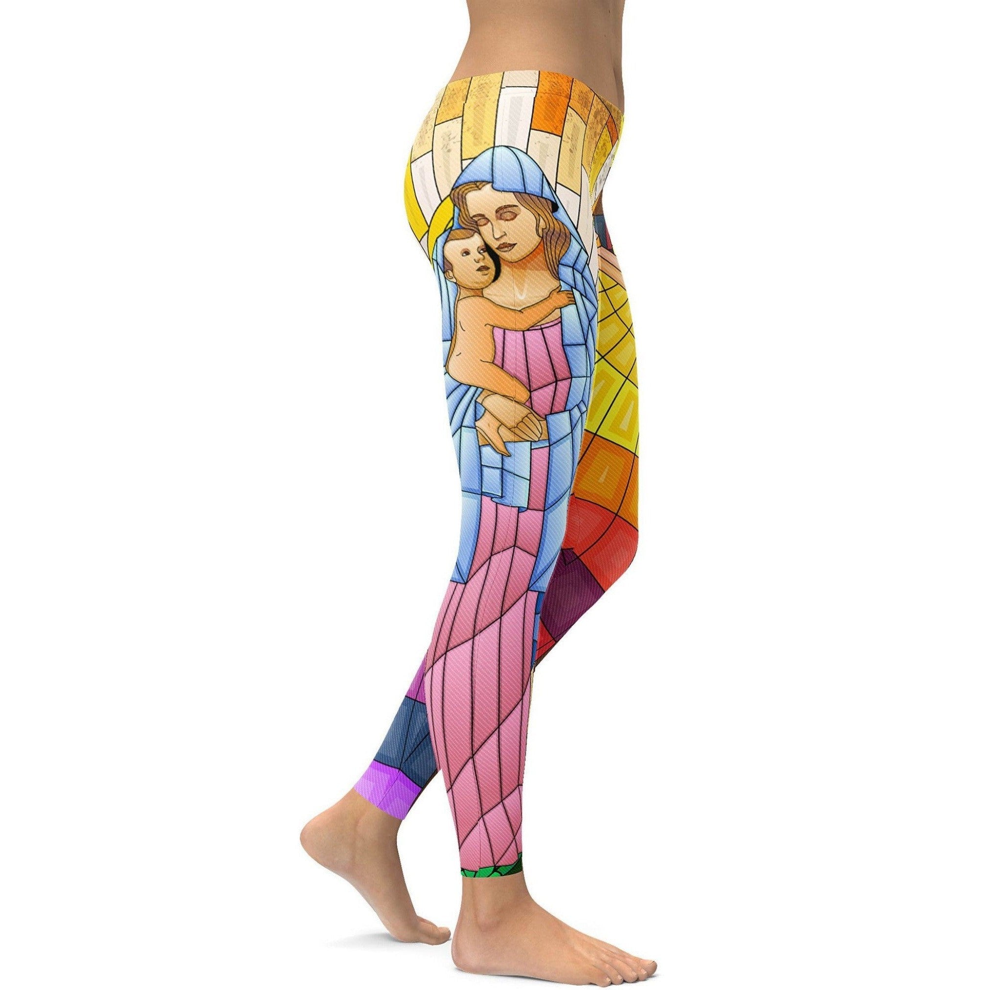 Womens Workout Yoga Birth and Death of Jesus Leggings Yellow