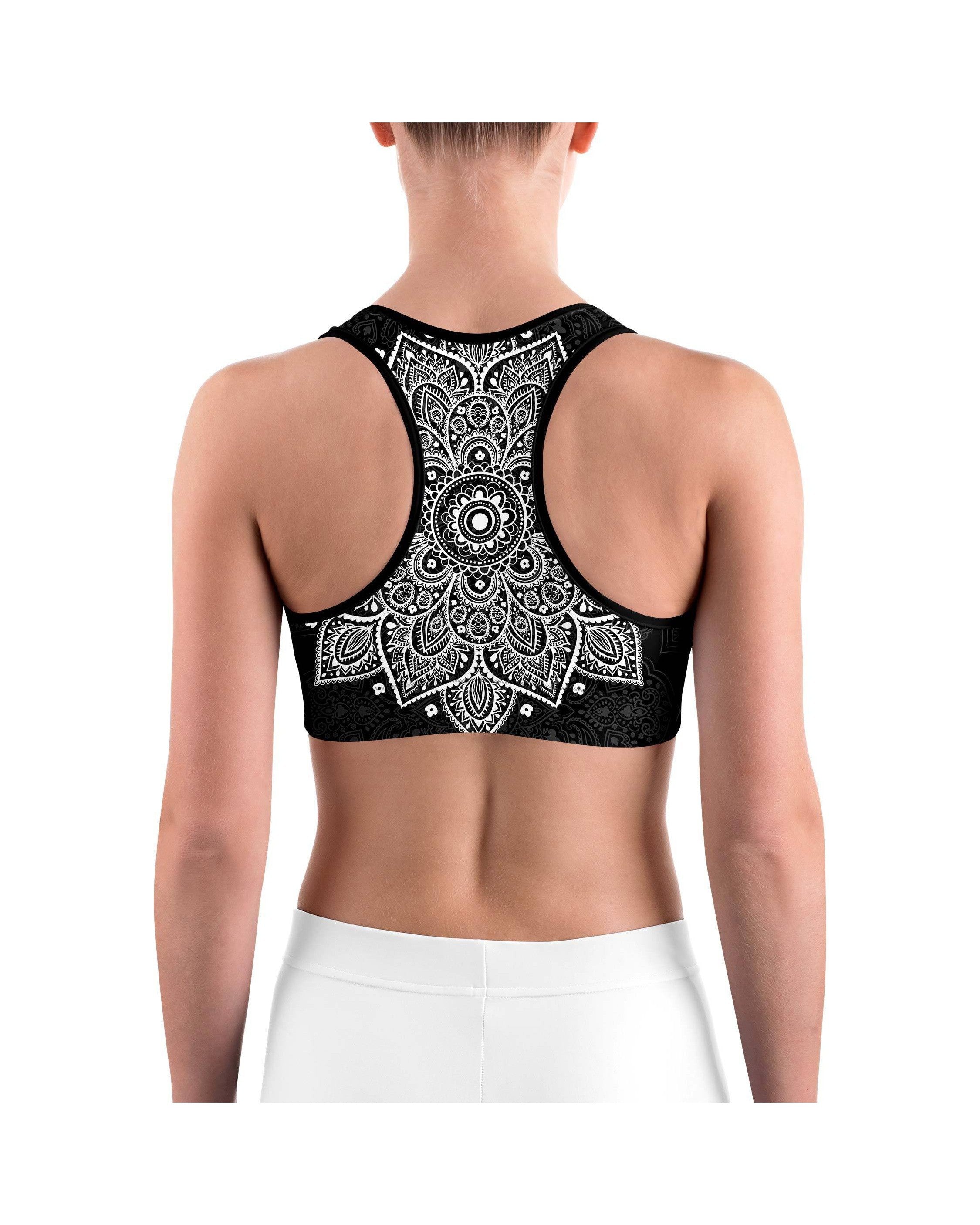 B&W Mandala Sports bra - GearBunch Leggings / Yoga Pants