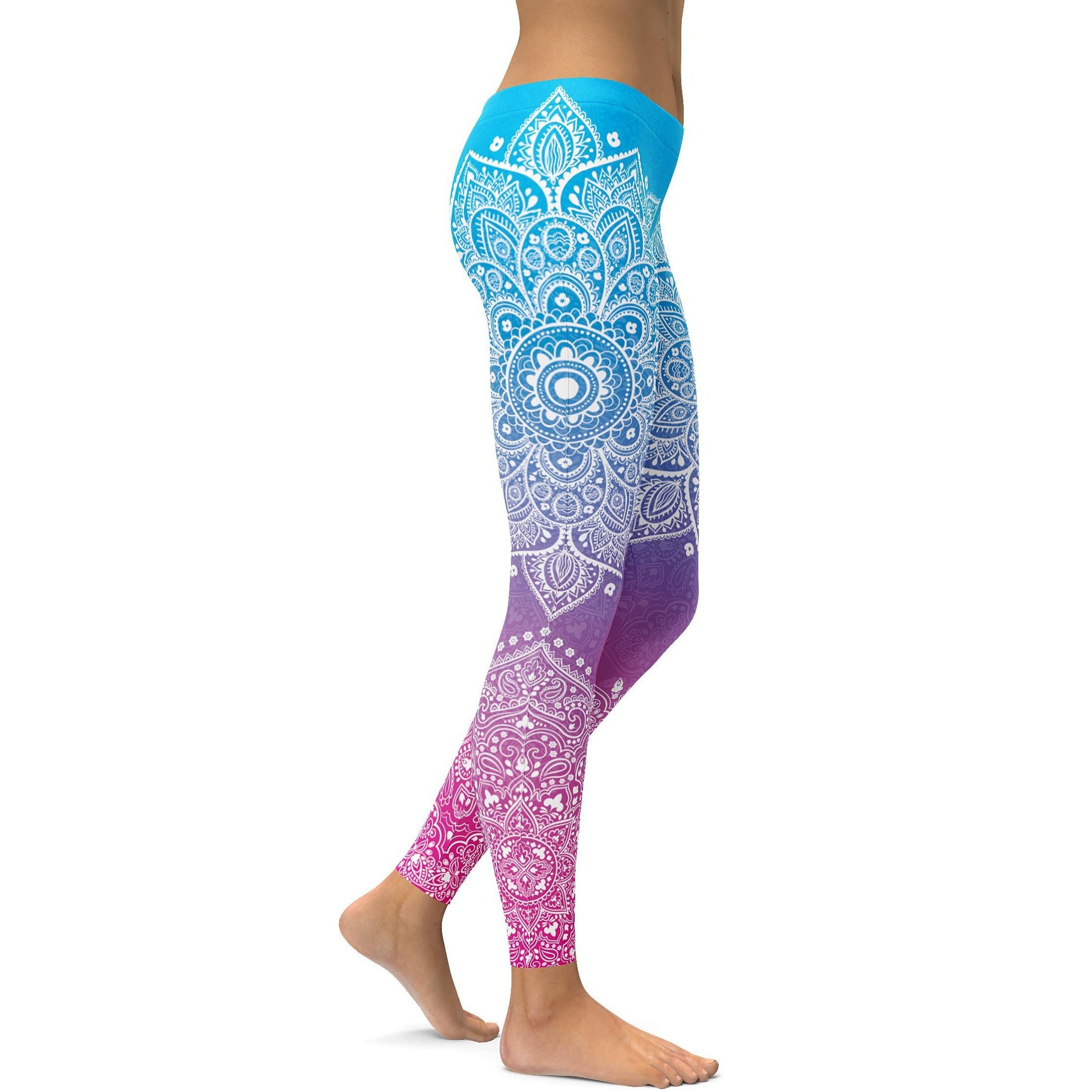 Womens Workout Yoga Blue to Pink Mandala Leggings