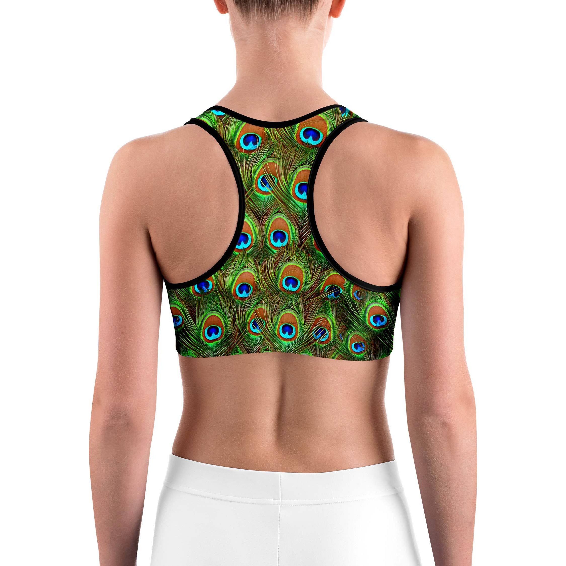 Peacock Feathered Sports Bra | GearBunch