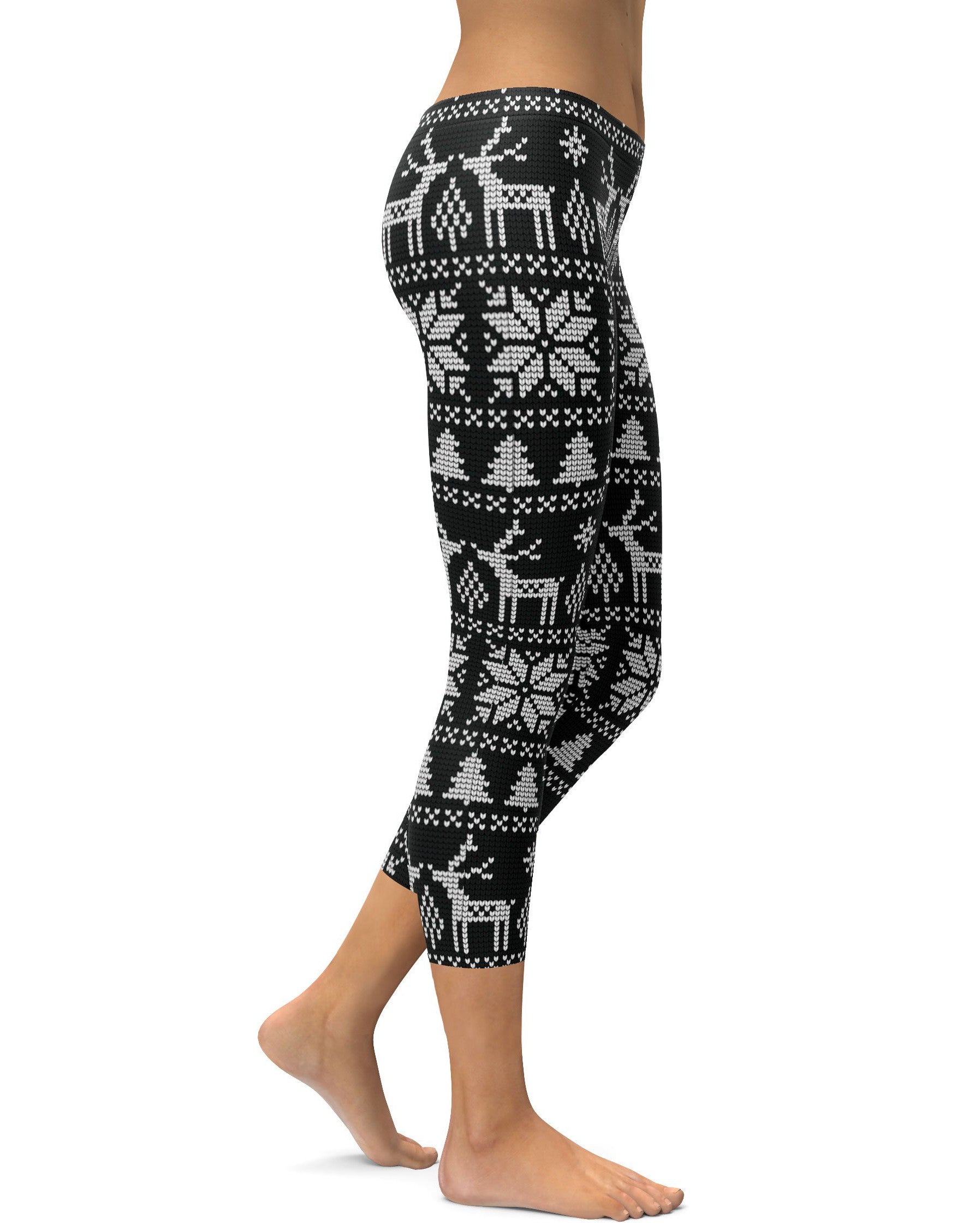 B&W Ugly Christmas Capris - GearBunch Leggings / Yoga Pants