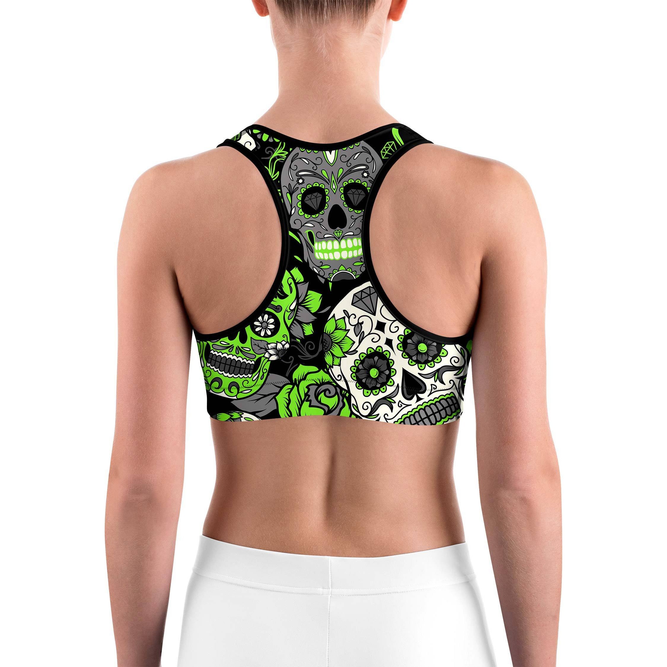 Lime Green Sugar Skull Sports bra