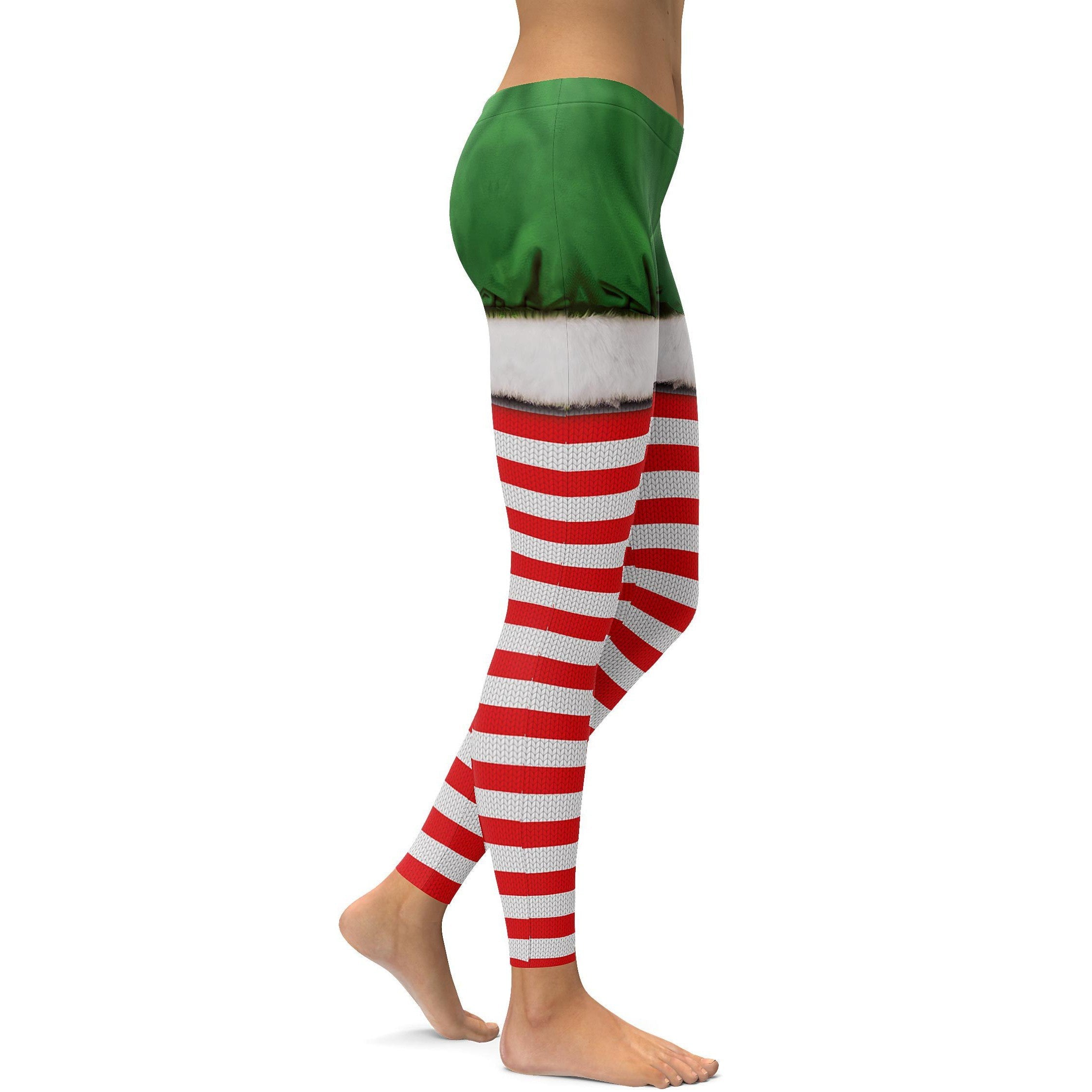 Christmas Candy Cane & Shorts Leggings - GearBunch Leggings / Yoga Pants