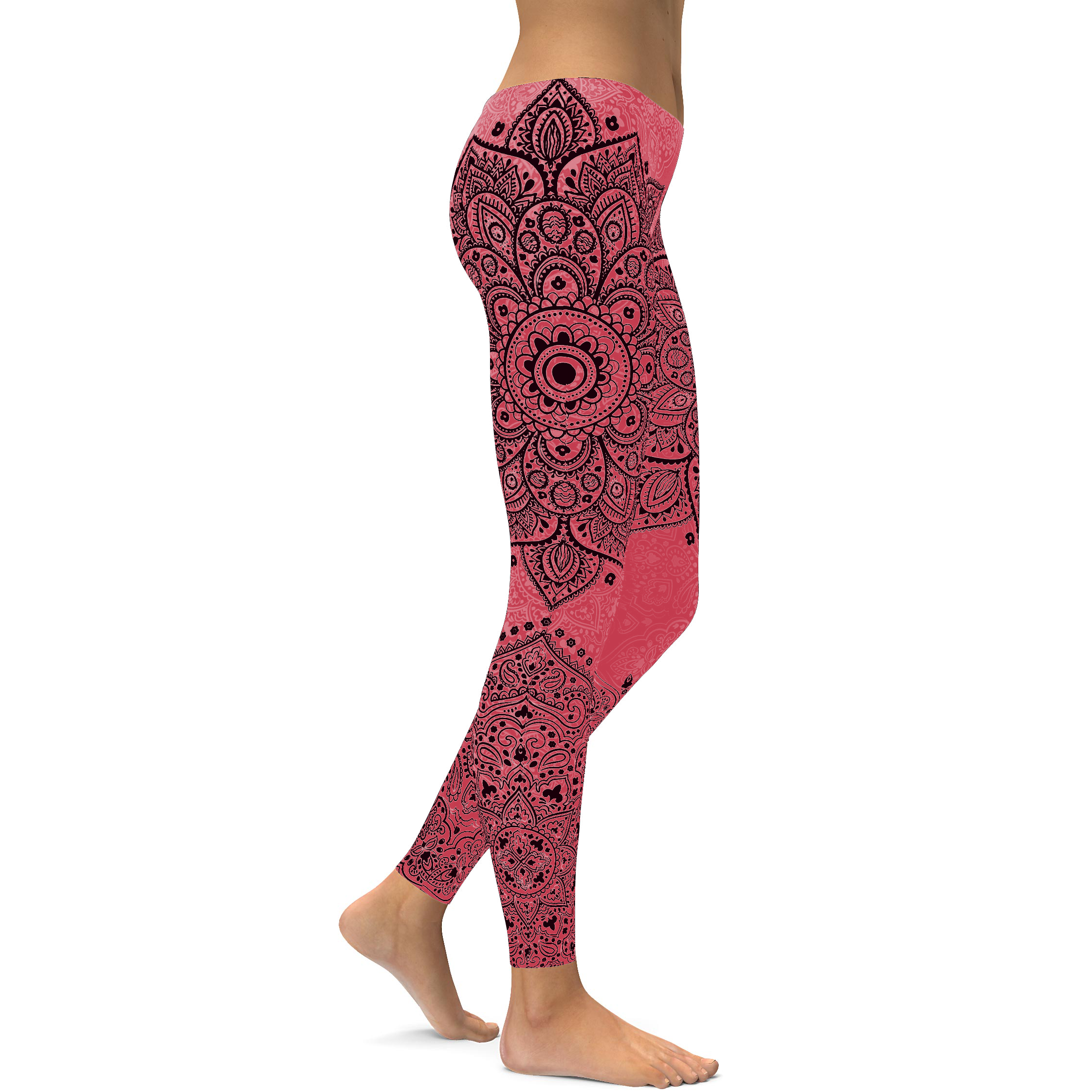 Womens Workout Yoga Baby Pink with Black Mandala Leggings | Gear Bunch