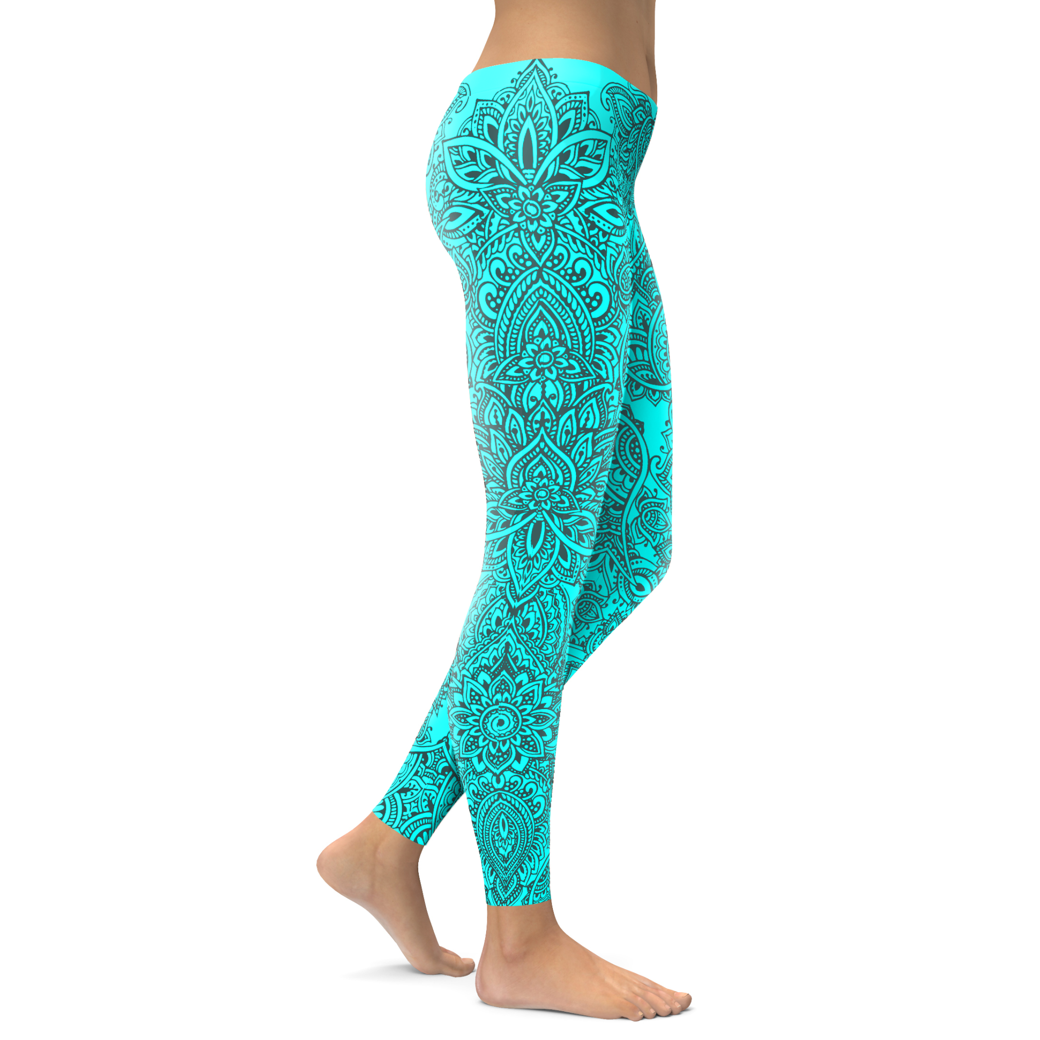 Womens Workout Yoga Aqua and Slate Grey Henna Tattoo | Gear bunch