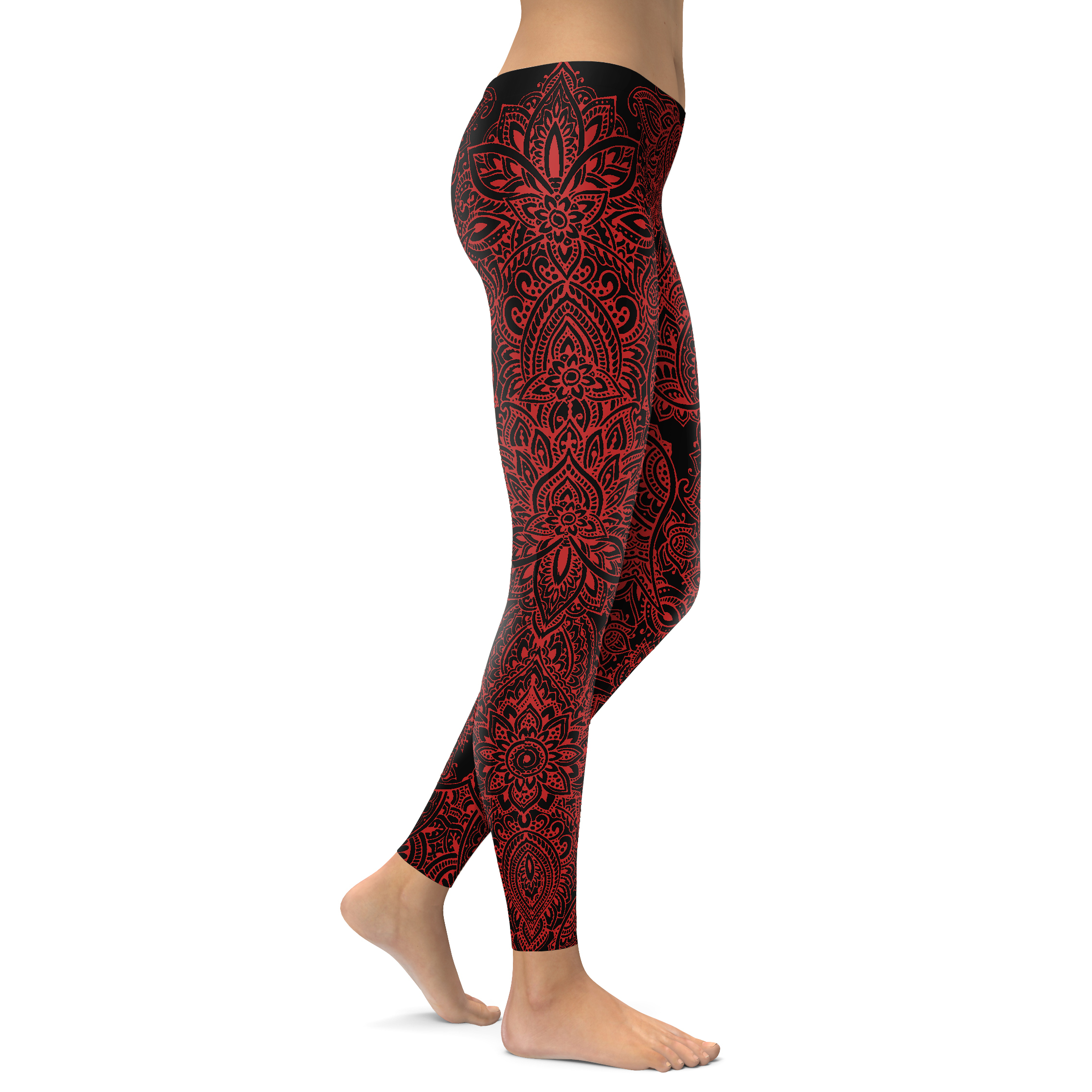 Womens Workout Yoga Black and Red Henna Tattoo Leggings