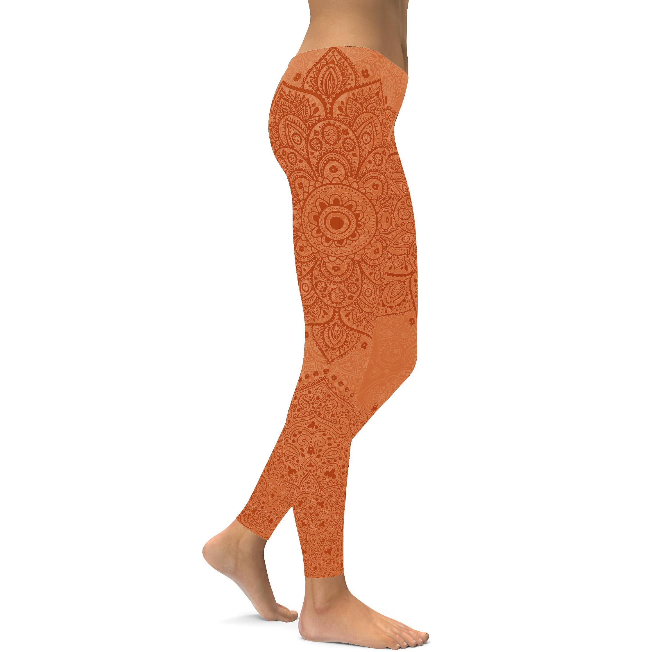 Womens Workout Yoga Apricot Mandala Leggings Red Mehndi | Gear bunch