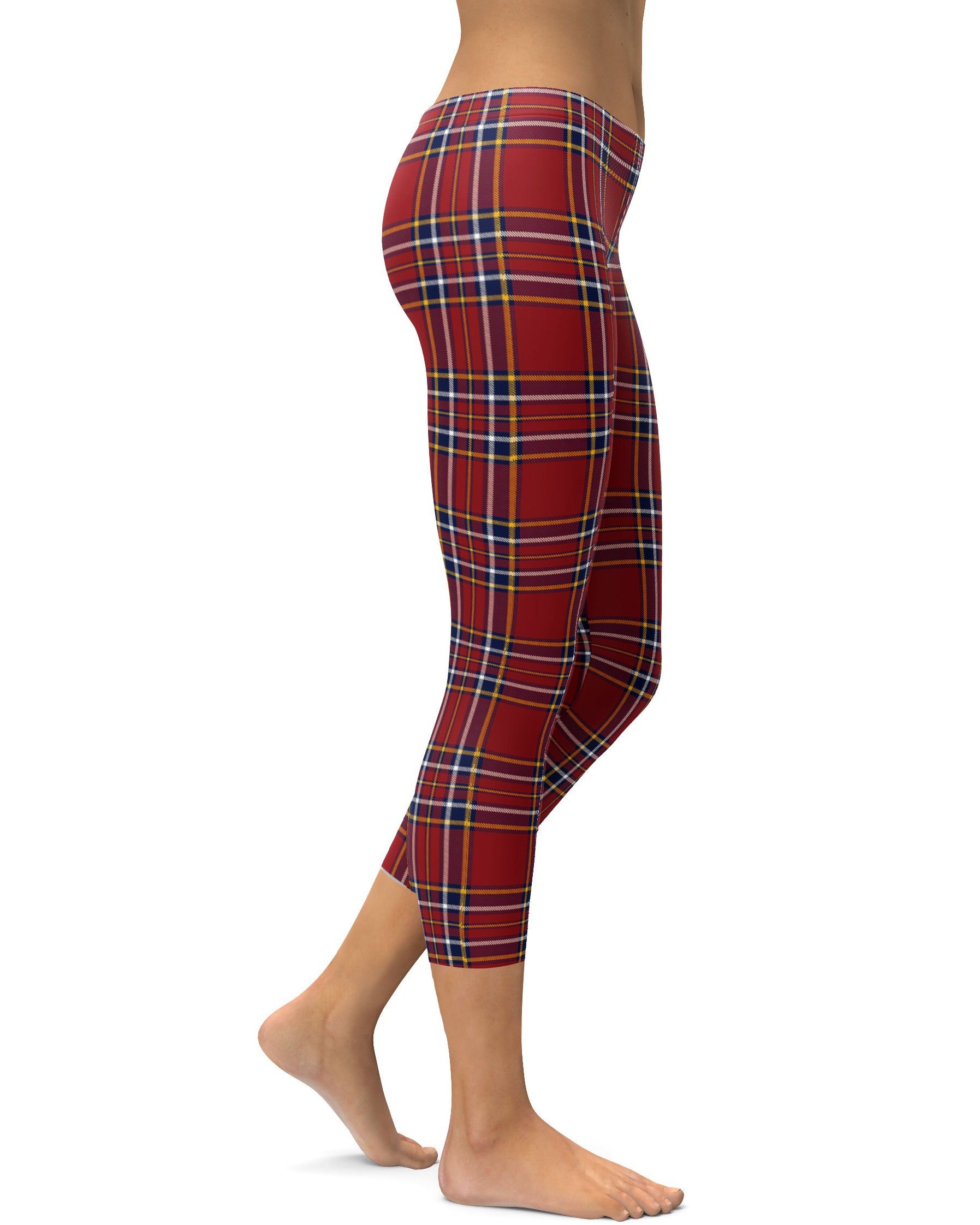 Deep Red Tartan Capris - GearBunch Leggings / Yoga Pants