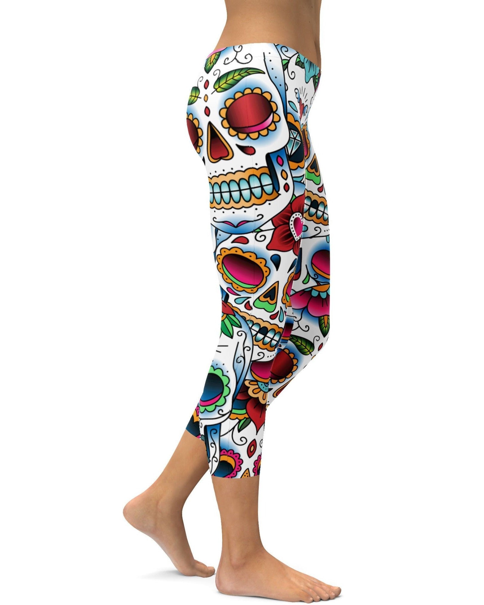 womens Colorful Dead - Sugar Skull Capris leggings
