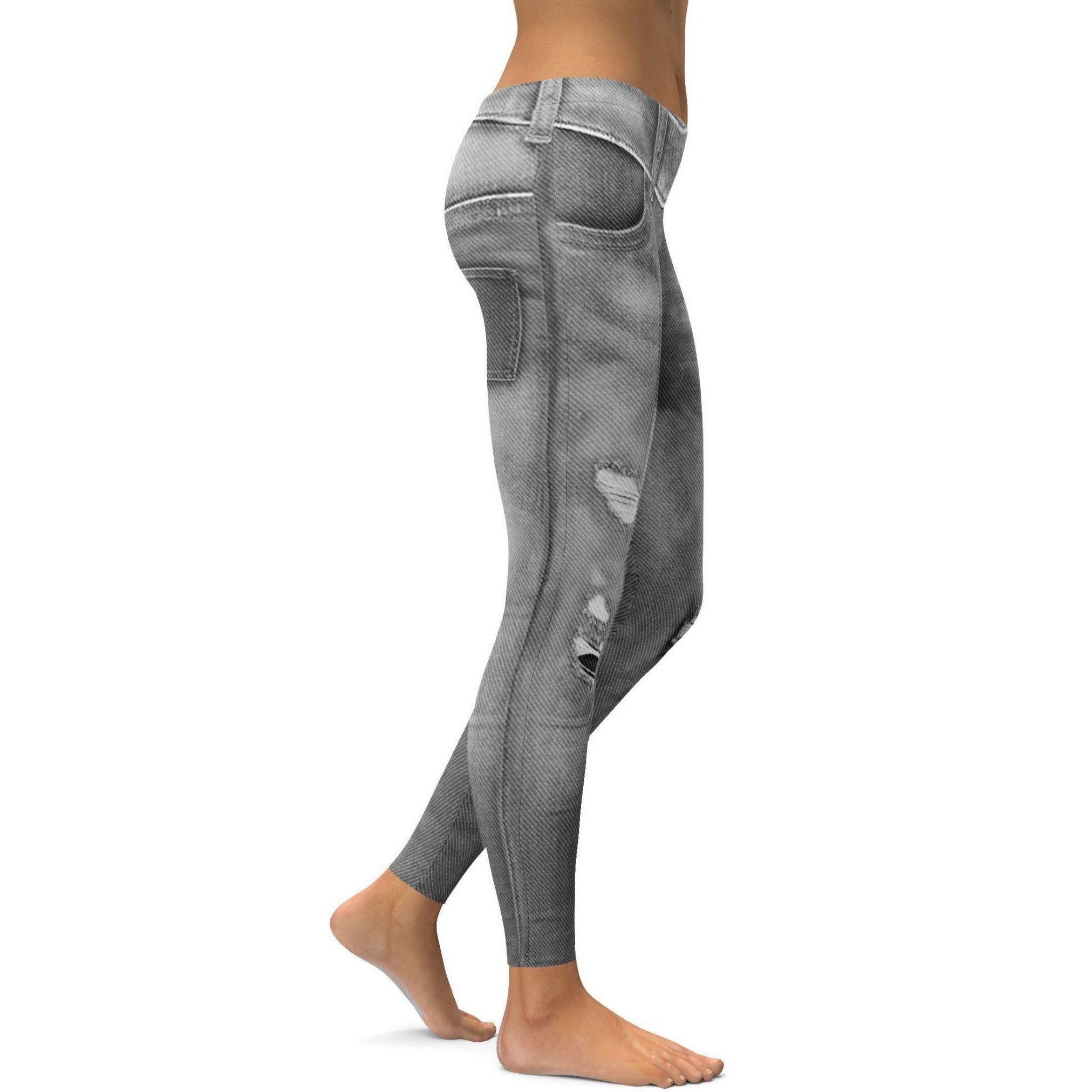 Womens Workout Yoga Realistic Grey Jeans Leggings | Gearbunch.com
