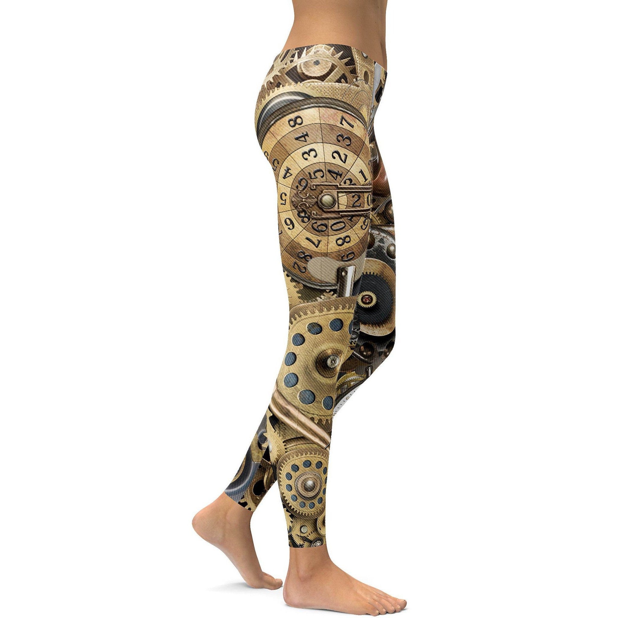 Golden Steampunk Leggings - GearBunch Leggings / Yoga Pants
