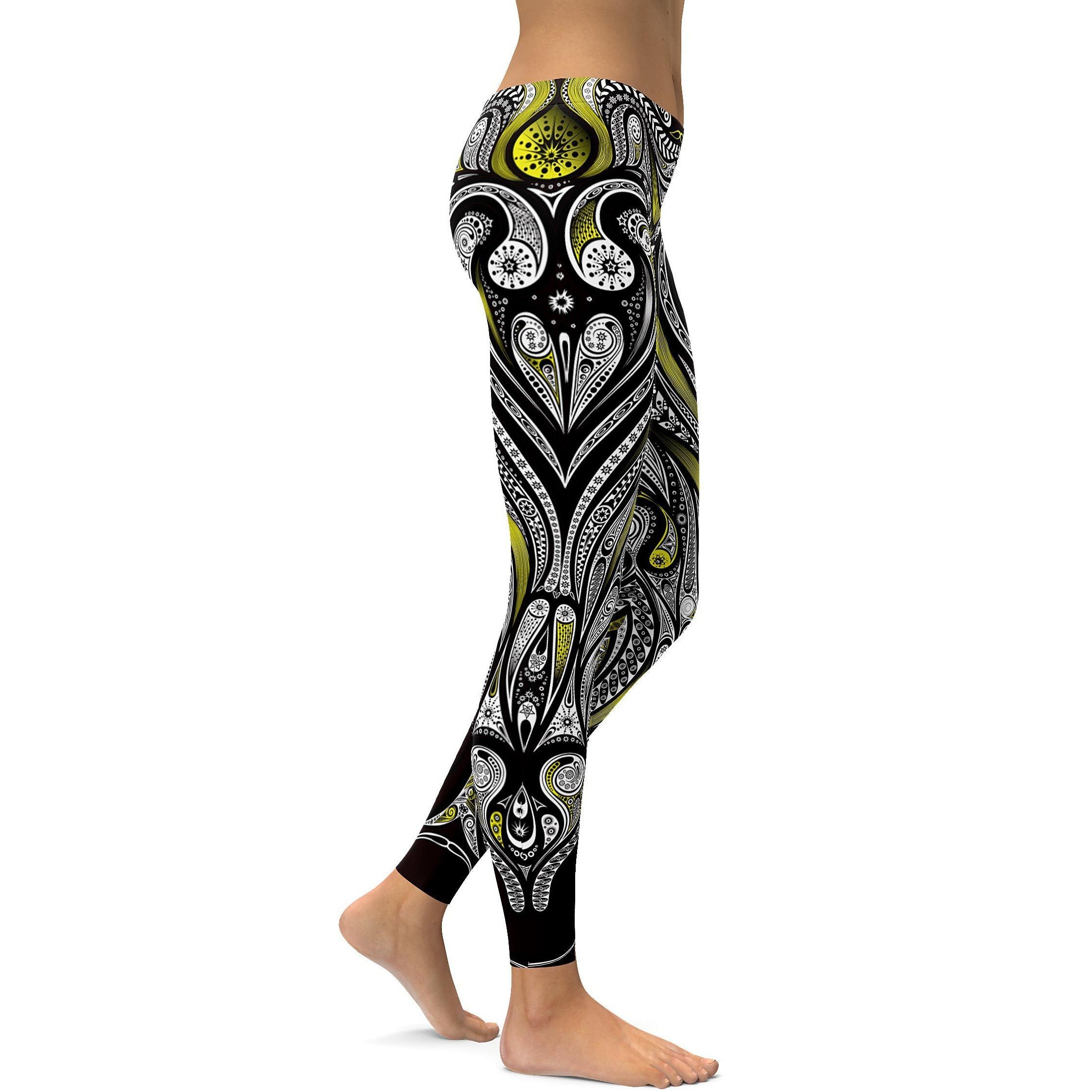 Yellow Ornament Pattern Leggings