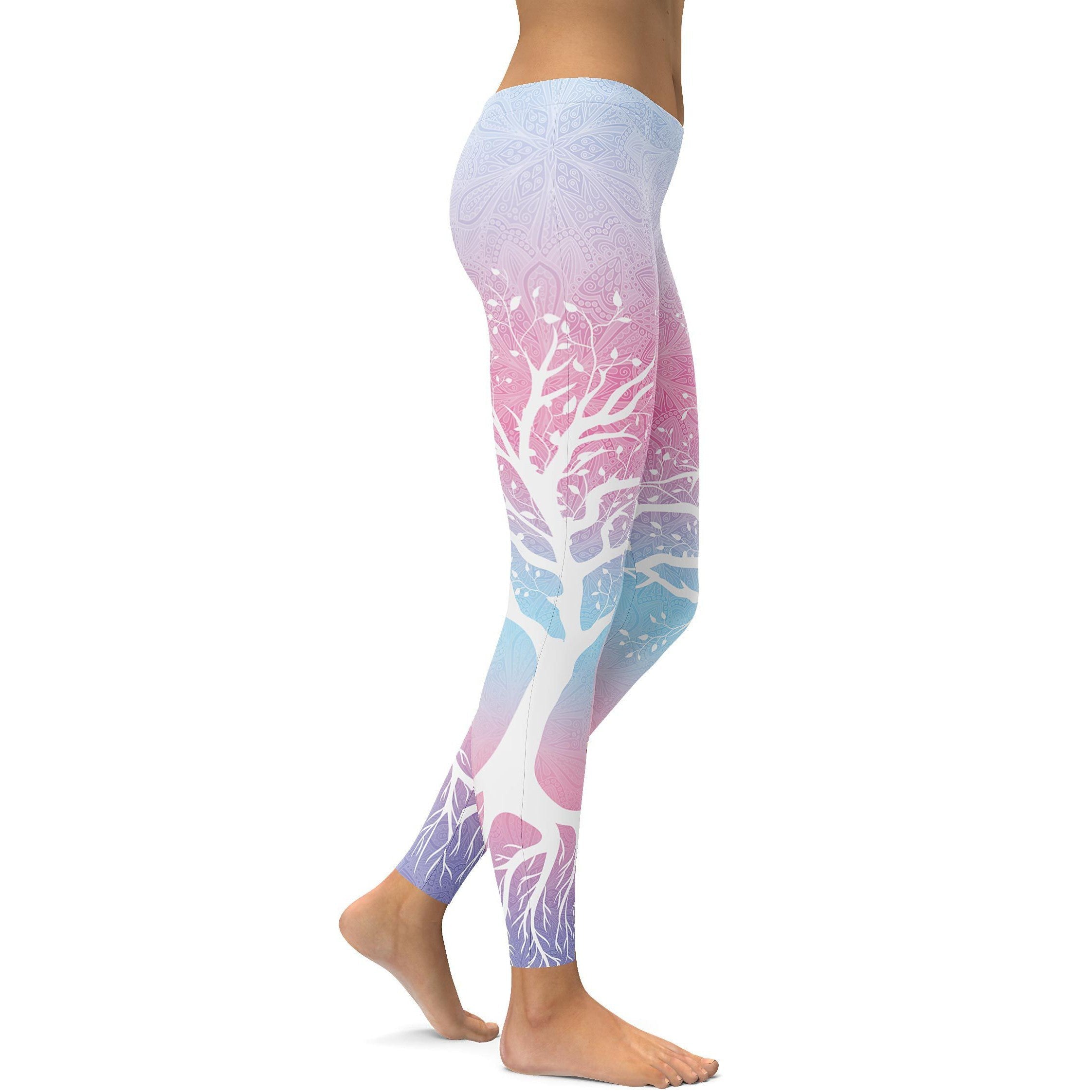 Pastel Blue & Pink Tree of Life Leggings - GearBunch Leggings / Yoga Pants