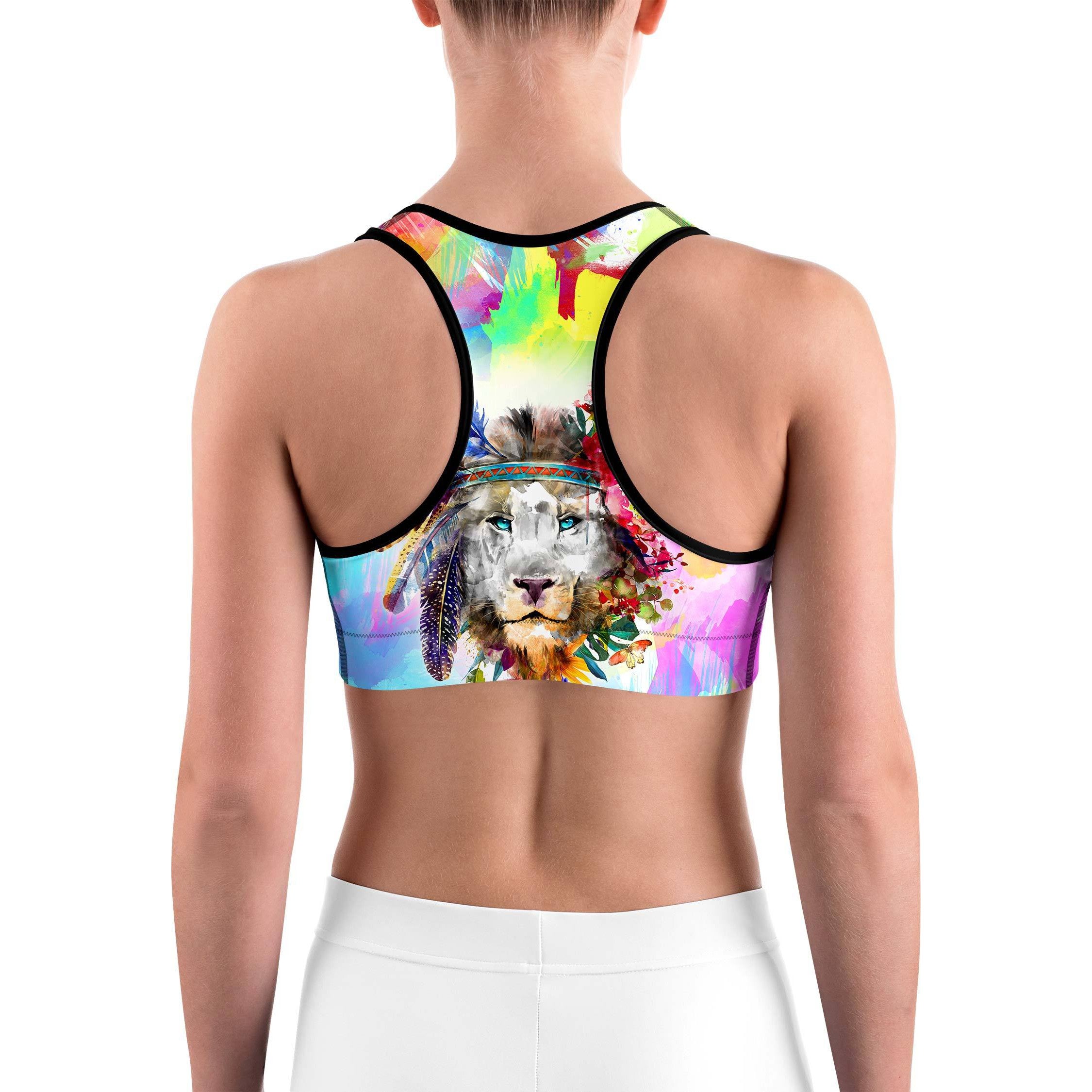 Watercolor Colorful Lion Sports bra