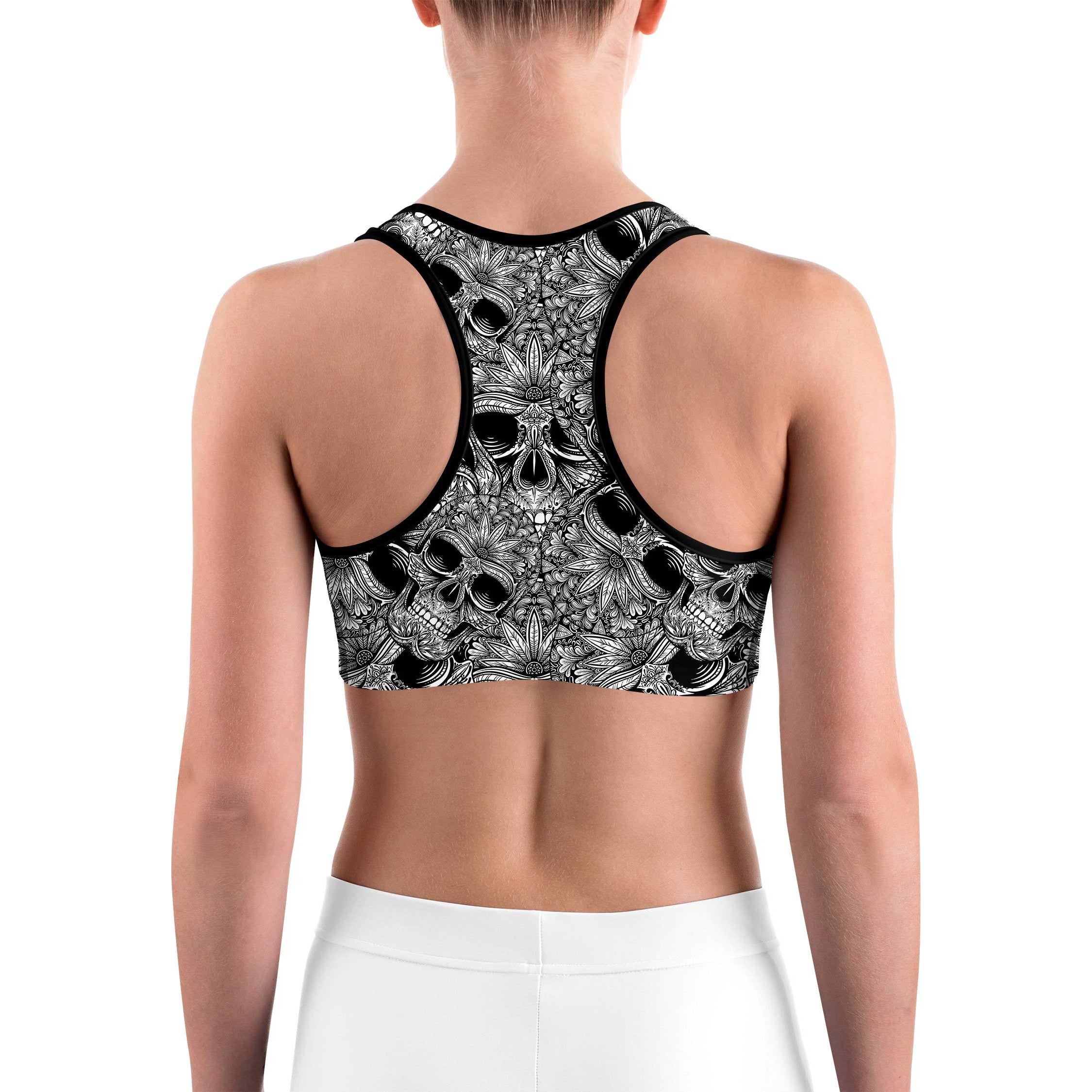 Ornamental Patterned White Skull Sports bra