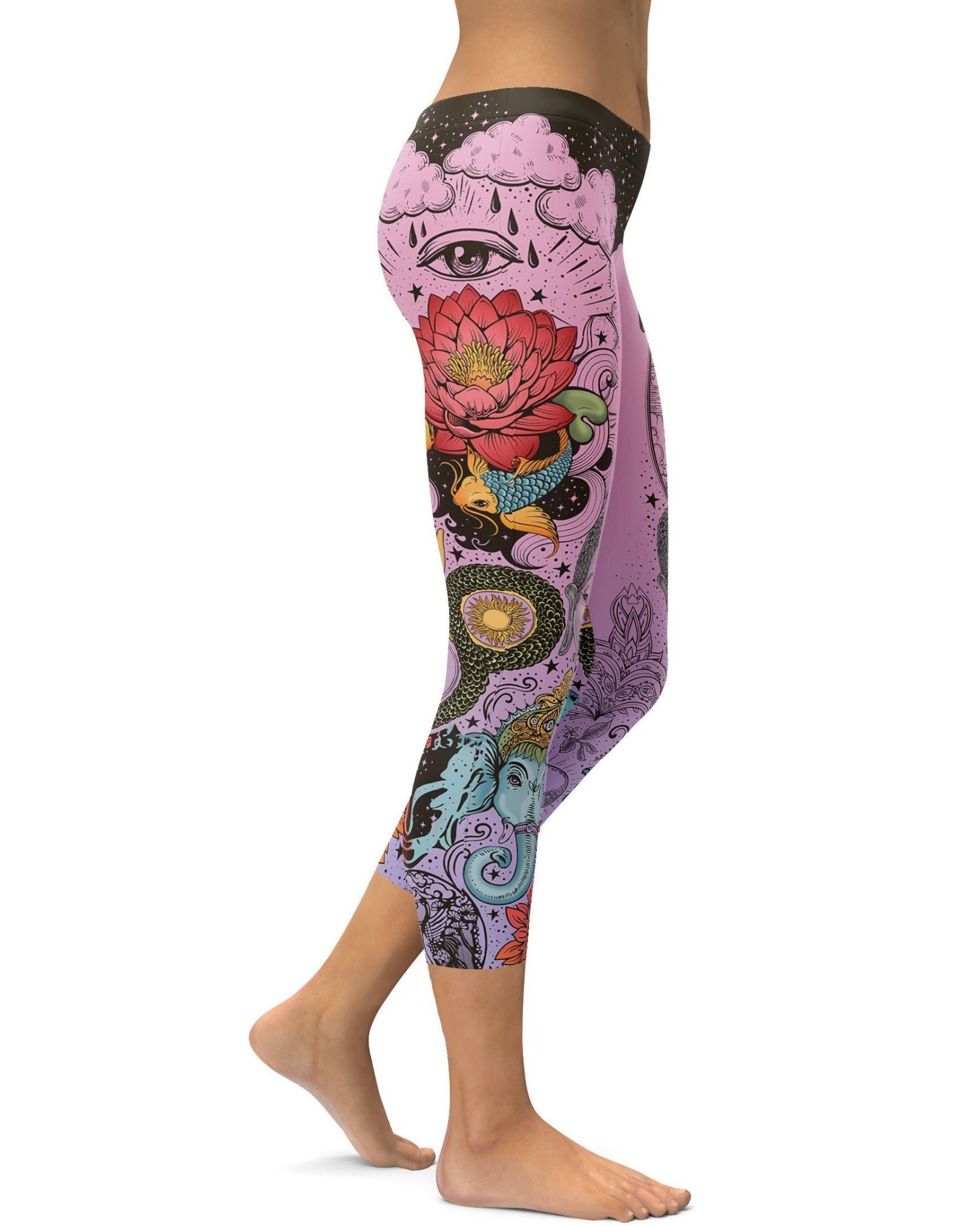 Pink Tattooed Lotus Capris | GearBunch