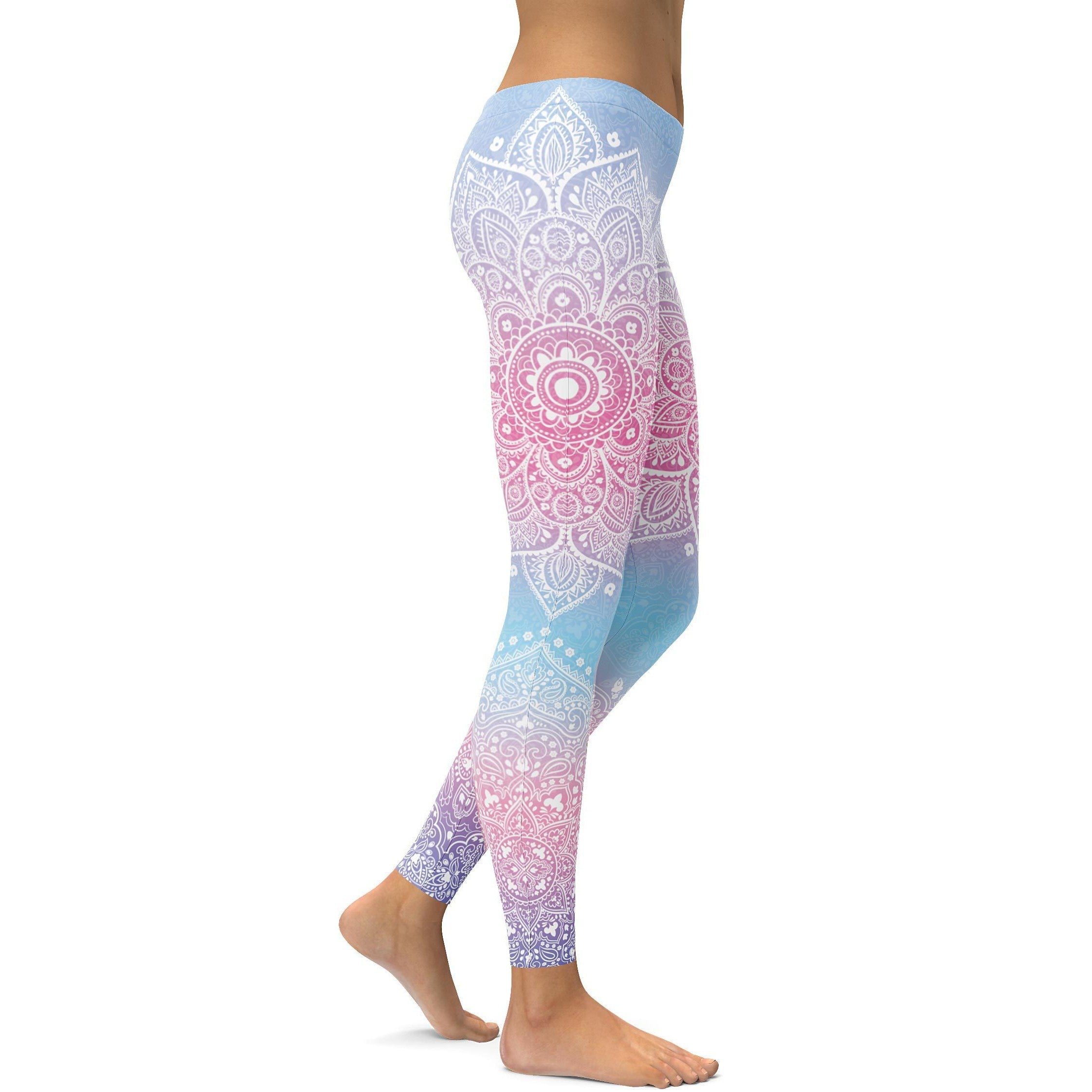 Pastel Blue & Pink Mandala Leggings - GearBunch Leggings / Yoga Pants