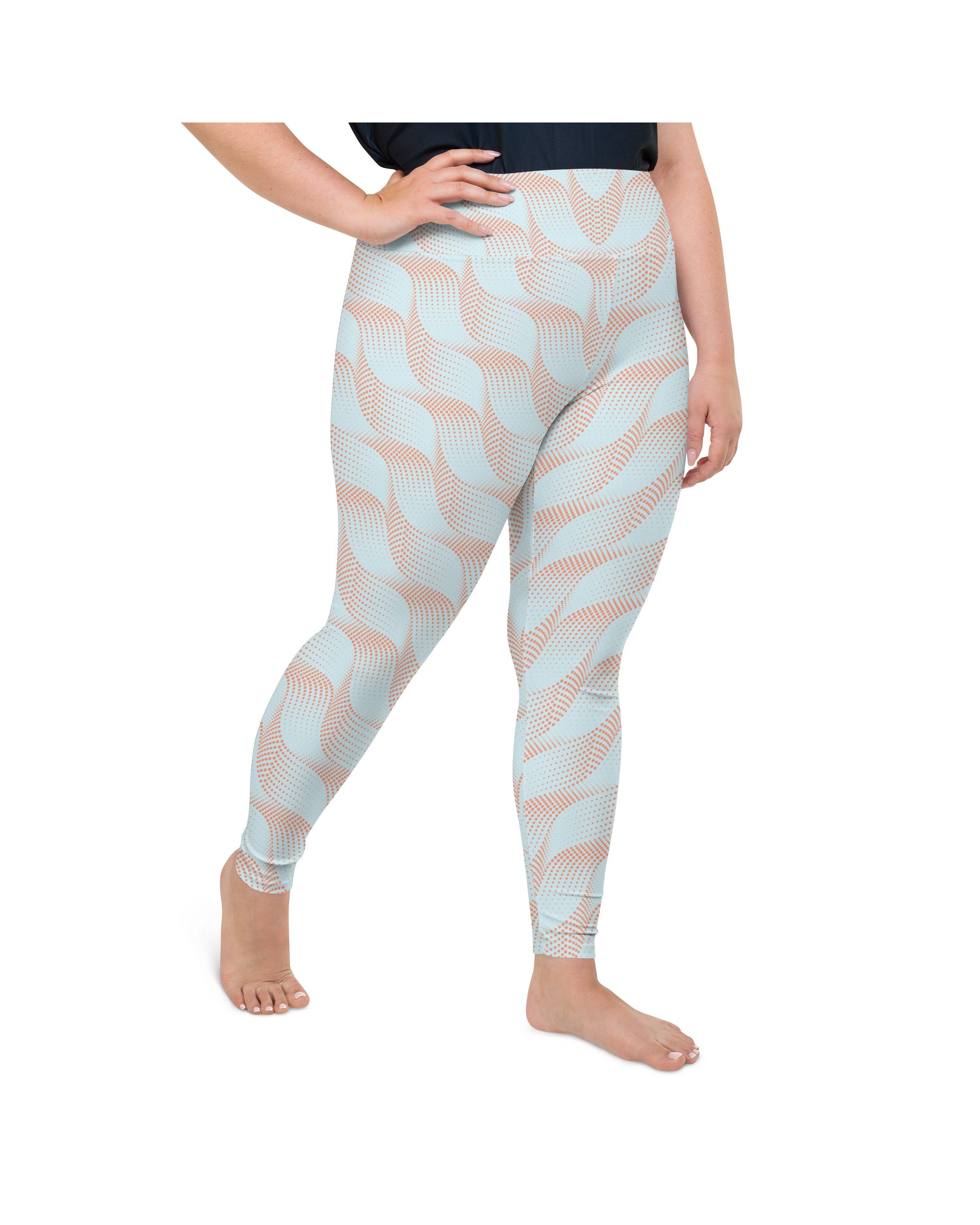 Light Blue & Apricot Wave Plus Size Leggings Gearbunch