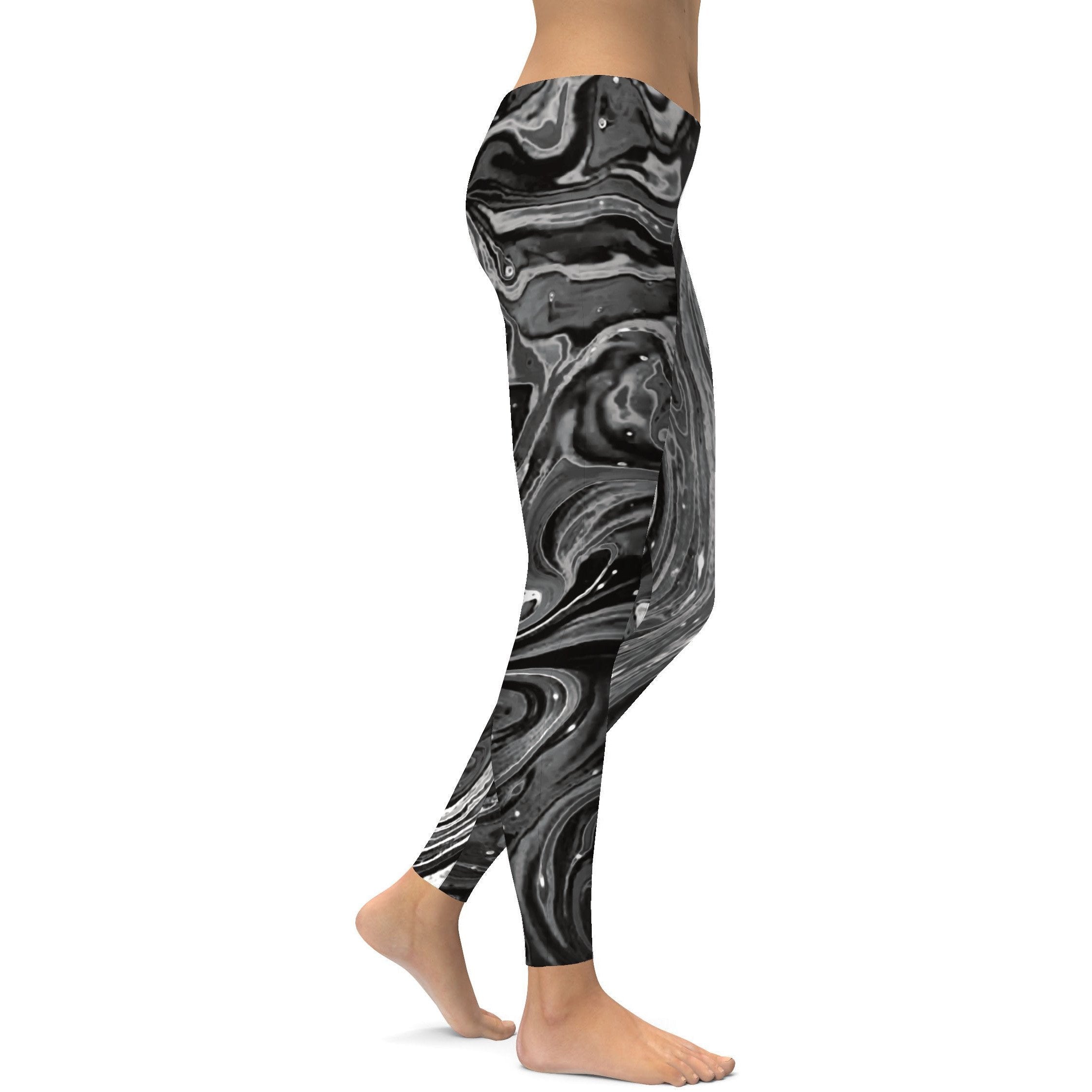 Womens Workout Yoga Grey Swirl Leggings Grey/White | Gearbunch.com