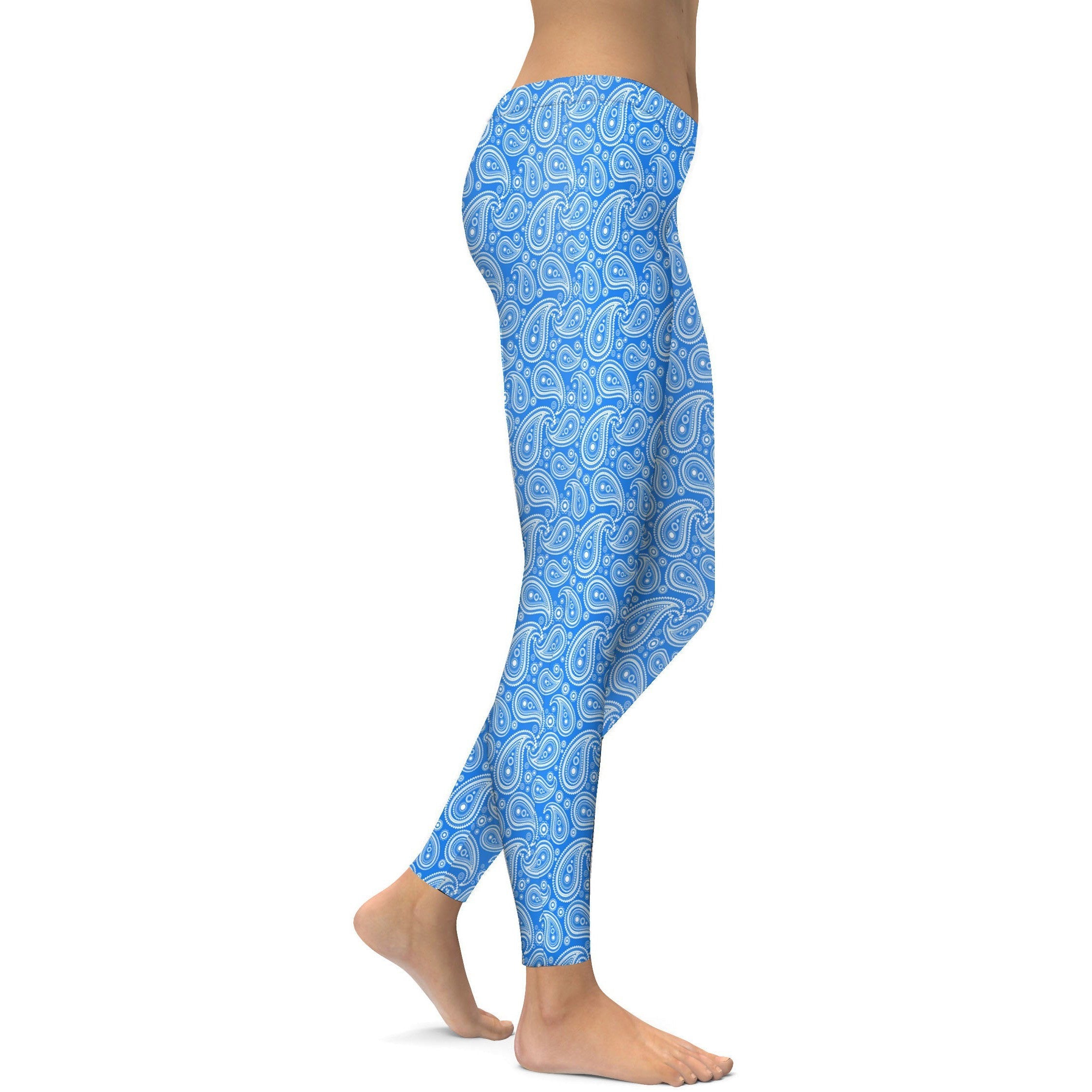 Womens Workout Yoga Blue & White Paisley Leggings | Gearbunch.com