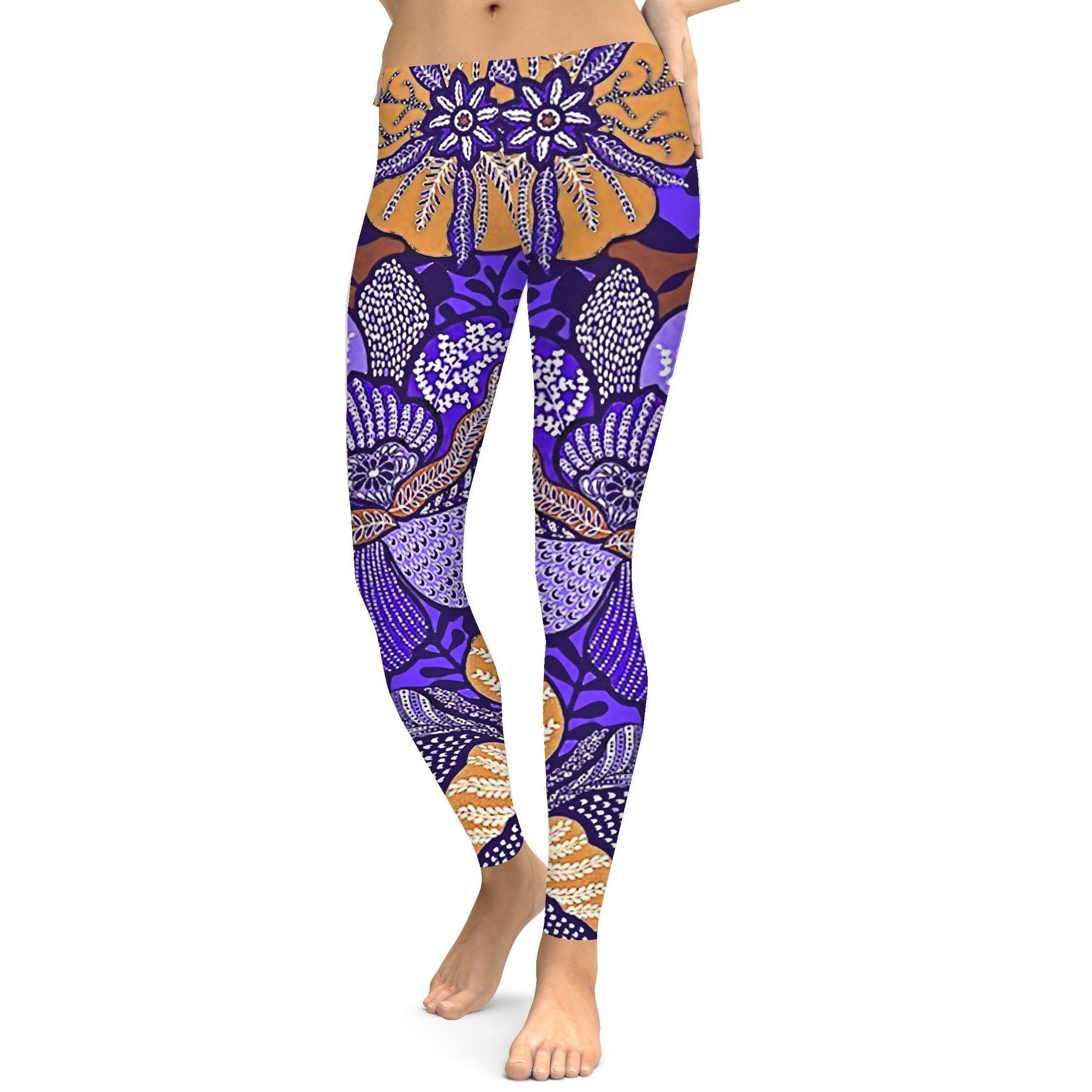 Purple Batik Floral Leggings Gearbunch