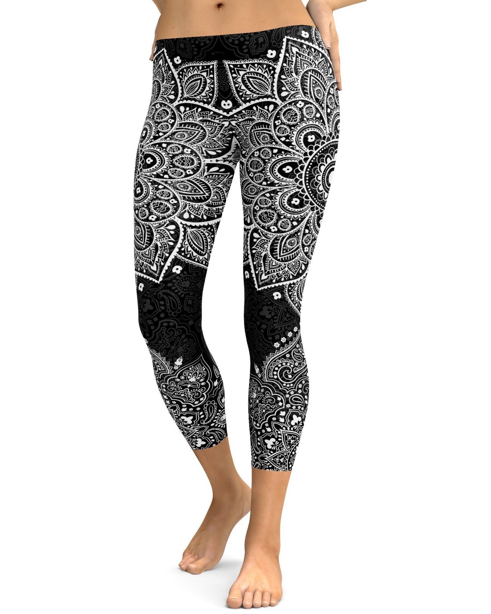 B&W Mandala Capris leggings for women