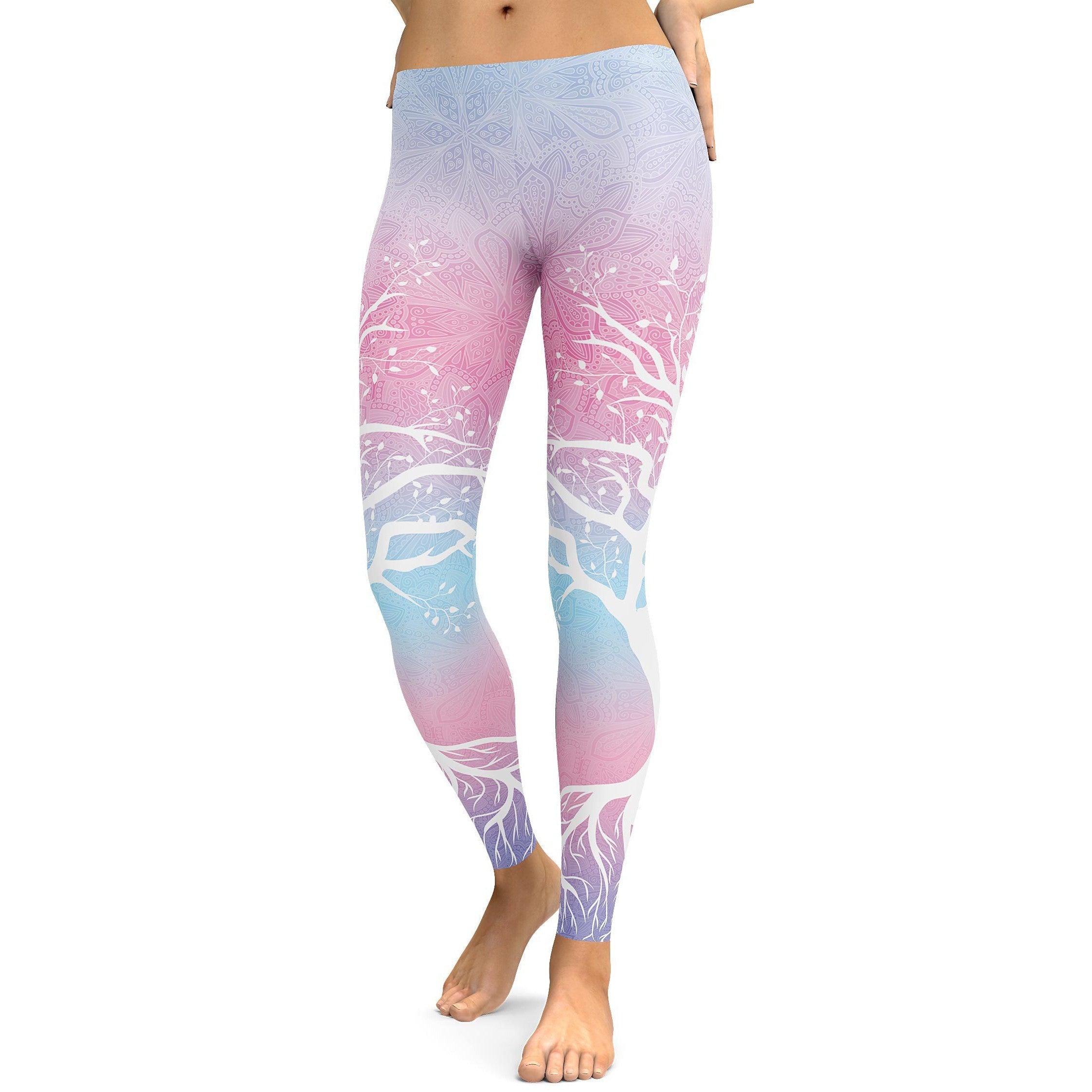 Pastel Blue & Pink Tree of Life Leggings - GearBunch Leggings / Yoga Pants