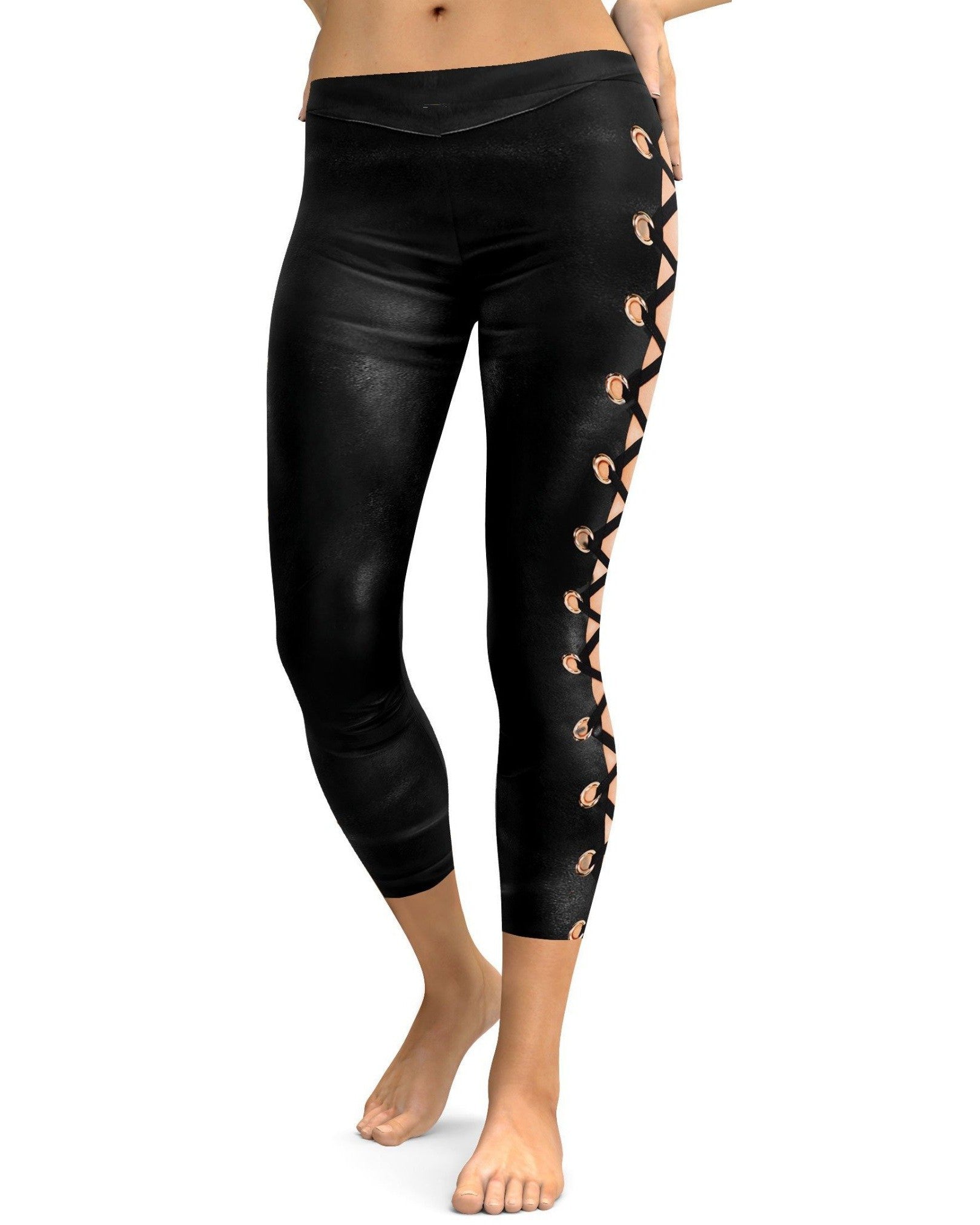 Faux Lace Up Capris - Gearbunch Leggings