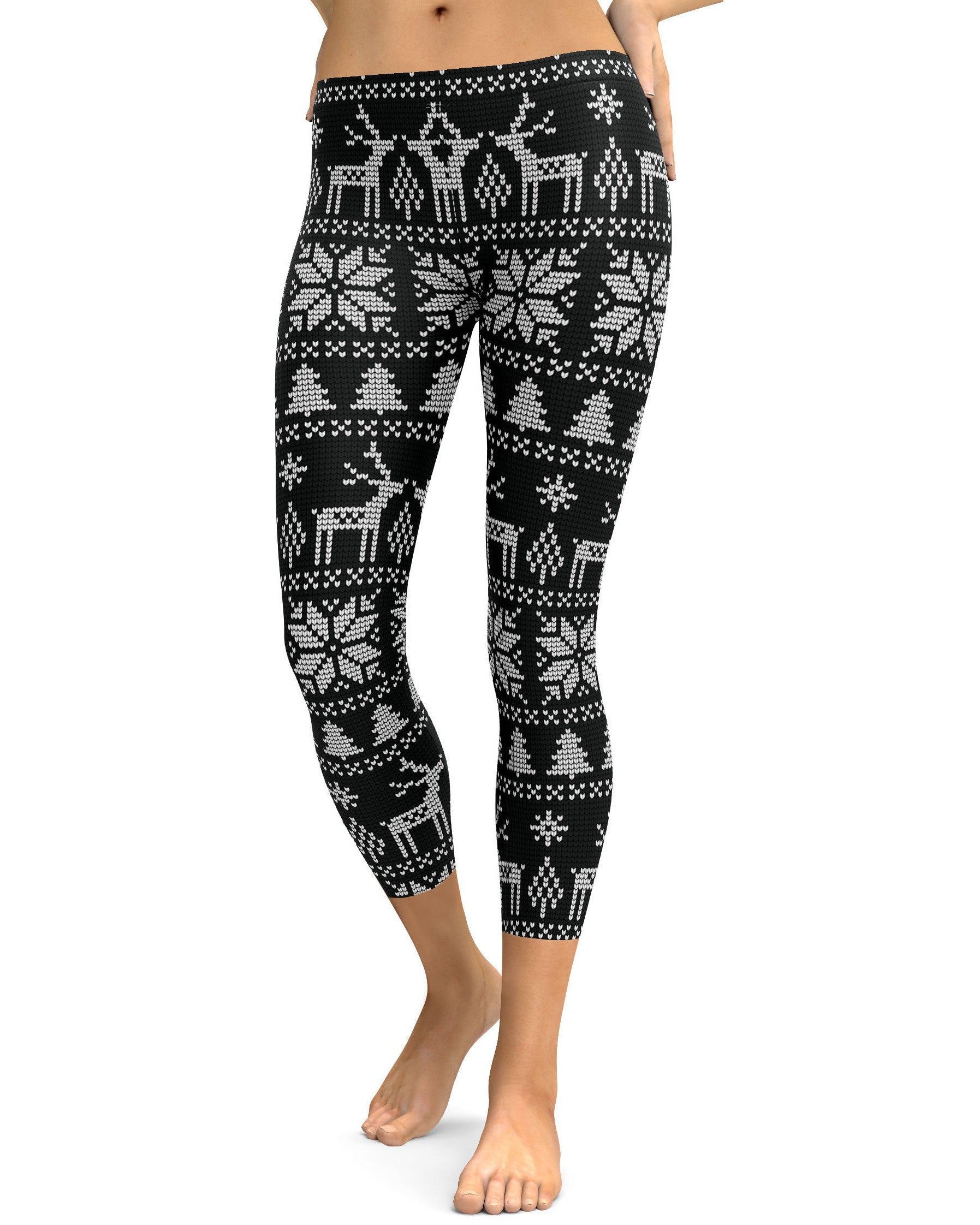 B&W Ugly Christmas Capris - GearBunch Leggings / Yoga Pants