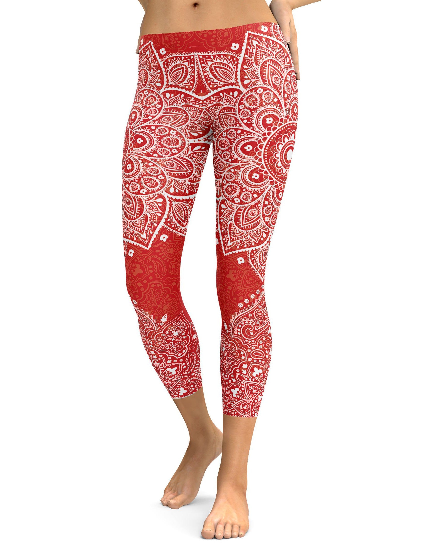 Red Mandala Capris - GearBunch Leggings / Yoga Pants