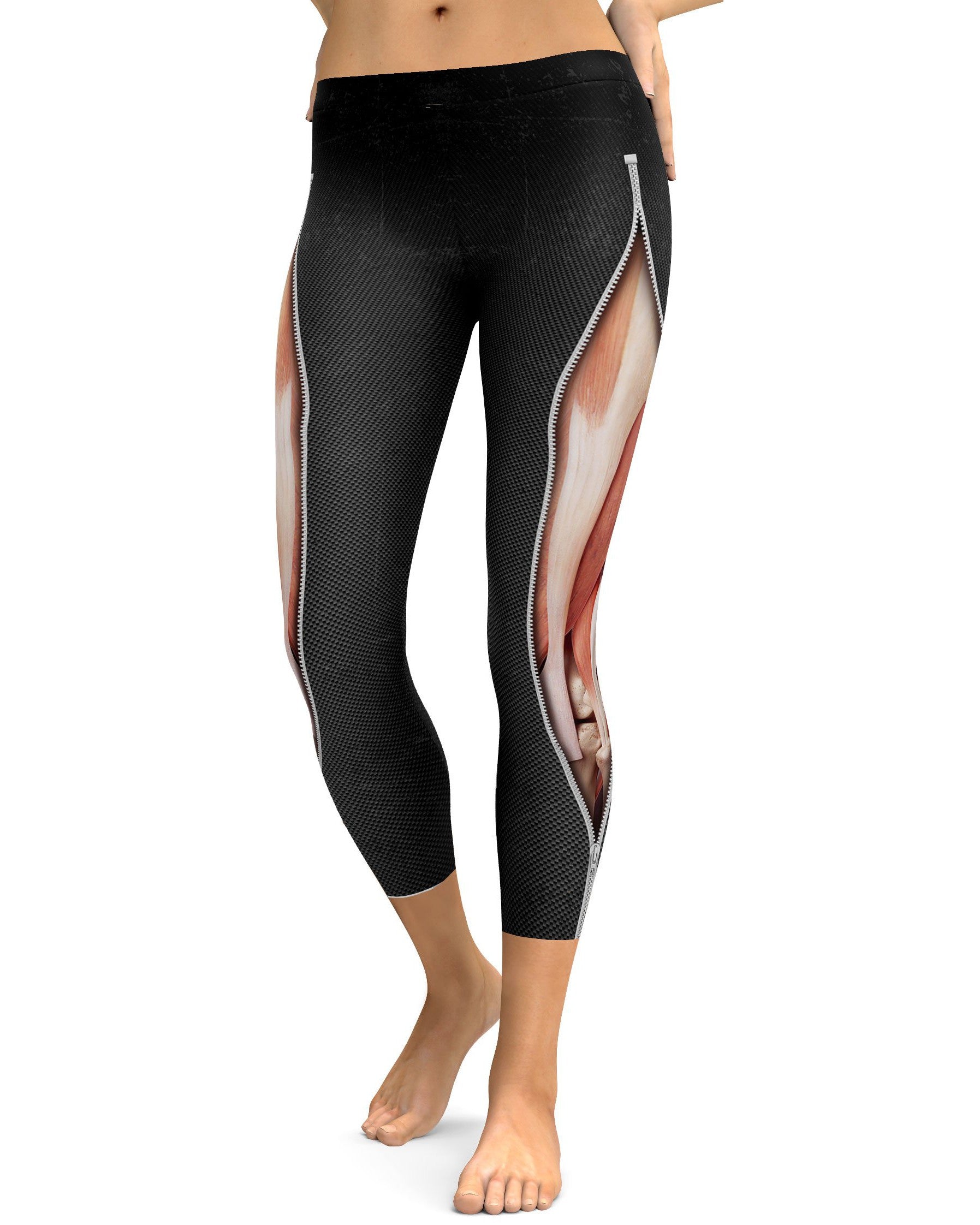 Realistic Muscles with Zipper Capris - GearBunch Leggings / Yoga Pants